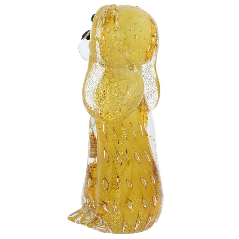 Authentic Murano Glass Bullicante Dog Figurine - Handcrafted in Venice Italy - Topaz Gold Finish - Perfect for Home Decor, Gift, or Collectible