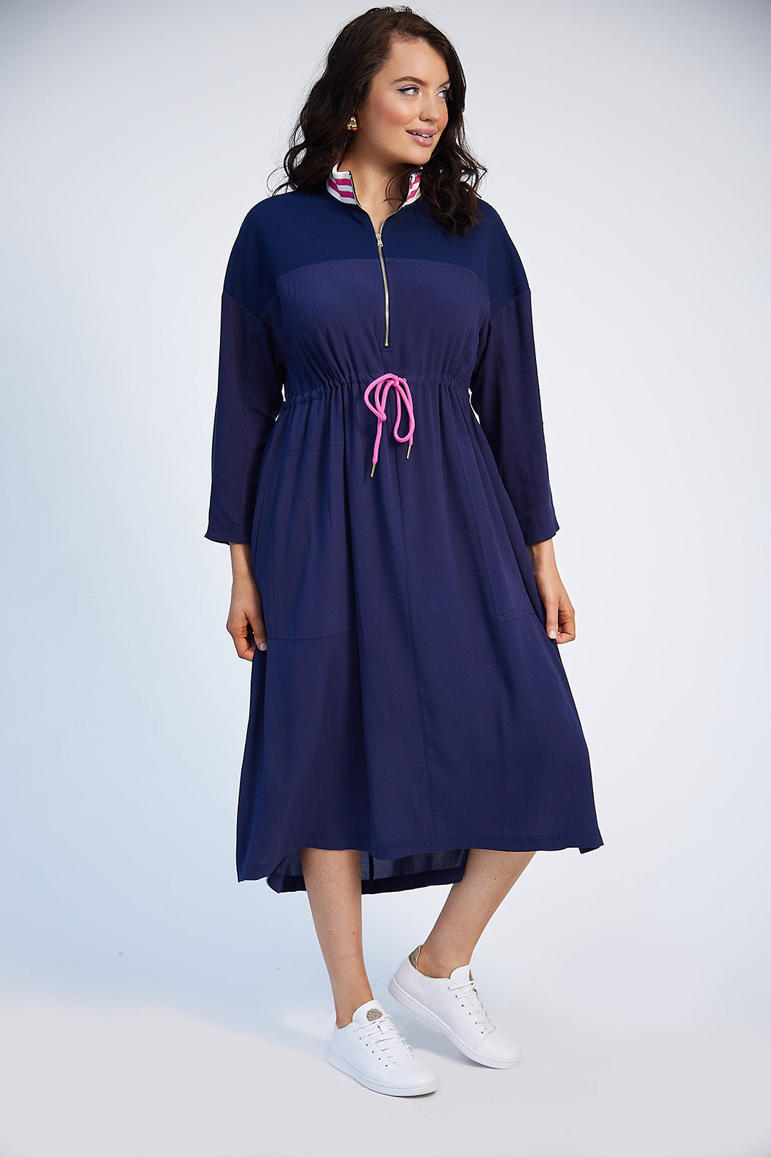 Katie Drawstring Dress for Women - Navy Blue Casual Summer Dress with Pockets | Perfect for Beach, Vacation, and Everyday Wear