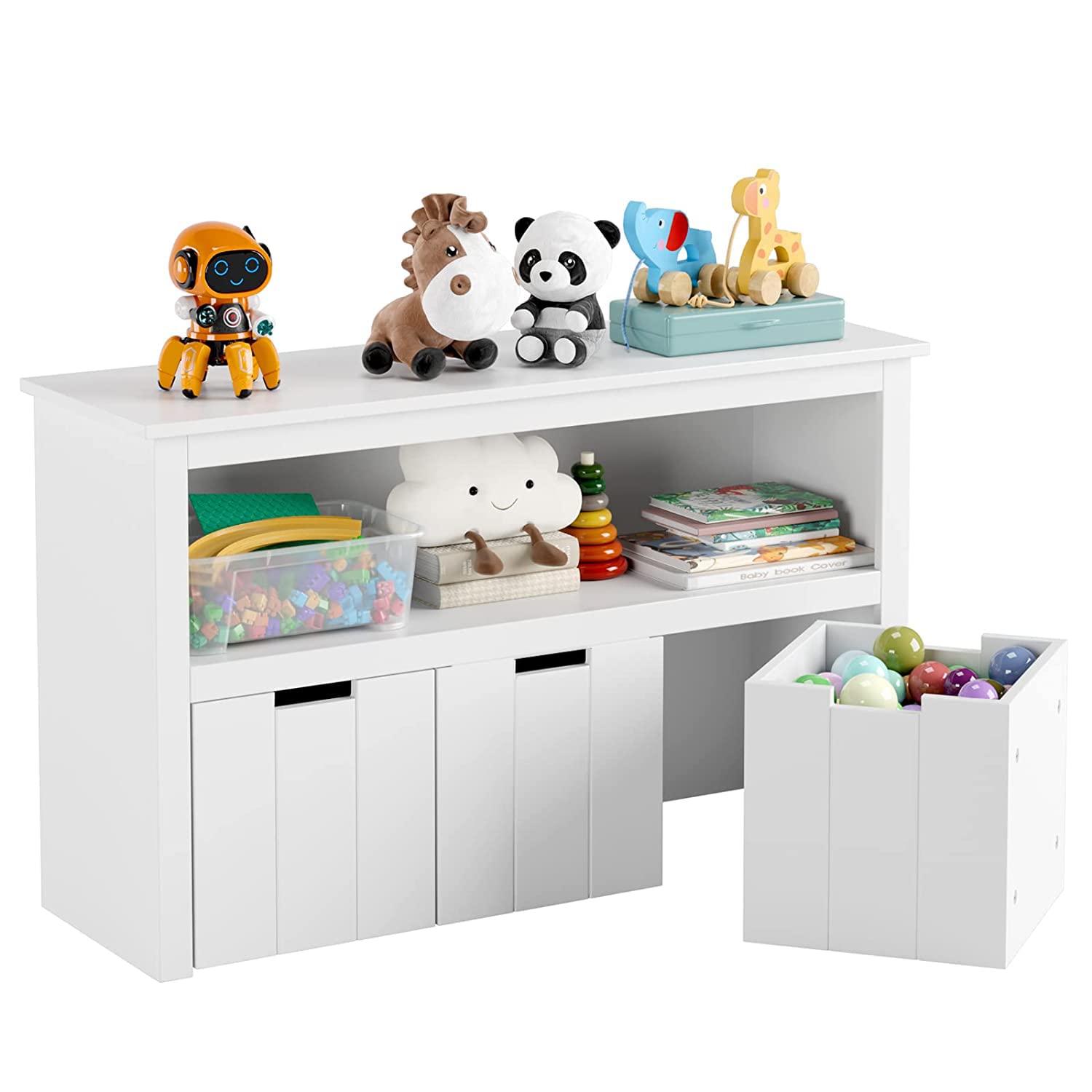 Toy Storage Cabinet with 3 Drawers & Bookshelf - Playroom Organizer for Kids Toys & Books
