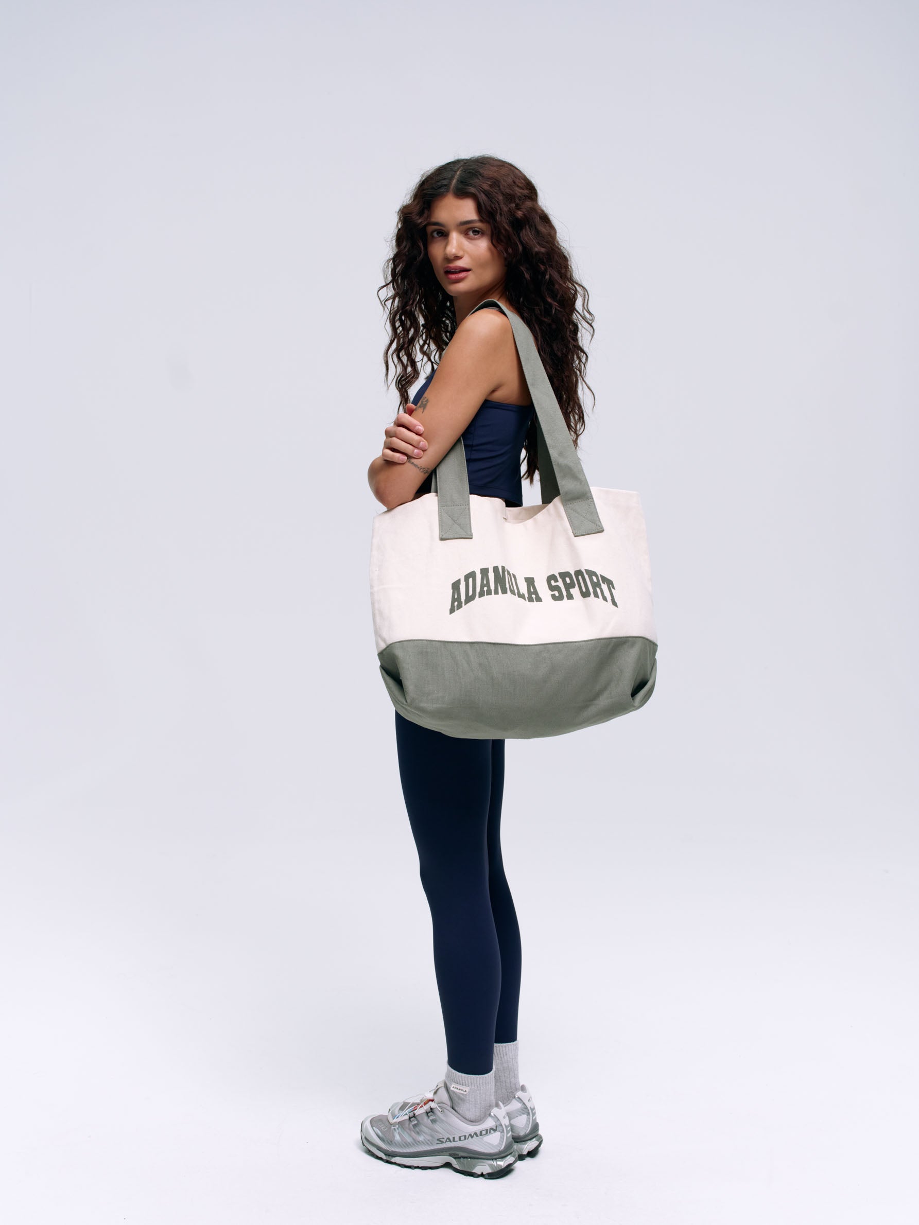 Adanola Sport Branded Tote Bag - Cream & Olive Color - Perfect for Gym, Beach & Everyday Use