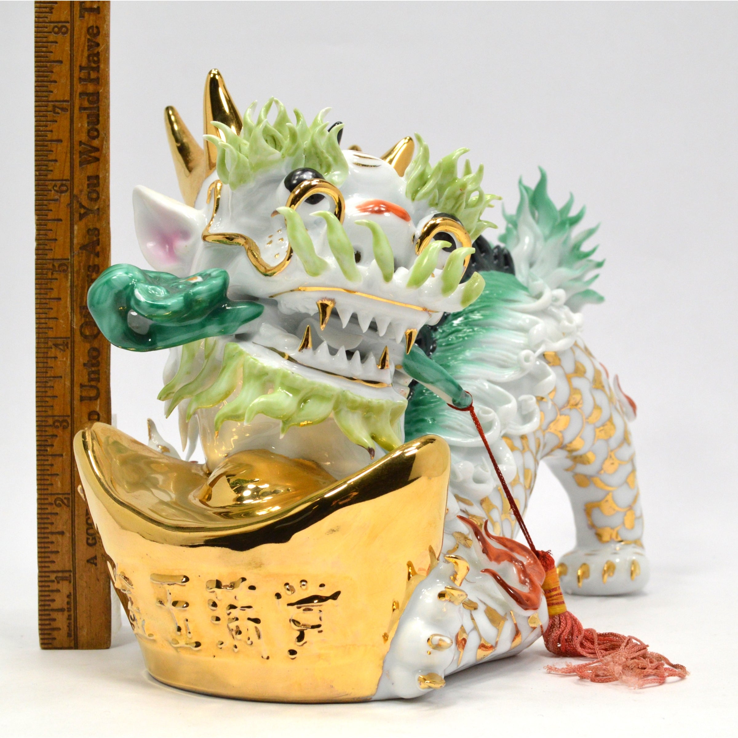 Chinese Foo Dog Porcelain Figurine - Imperial Temple Guardian Statue (Female 1 of 2) | Asian Home Decor, Feng Shui Protection, Gift for Collectors
