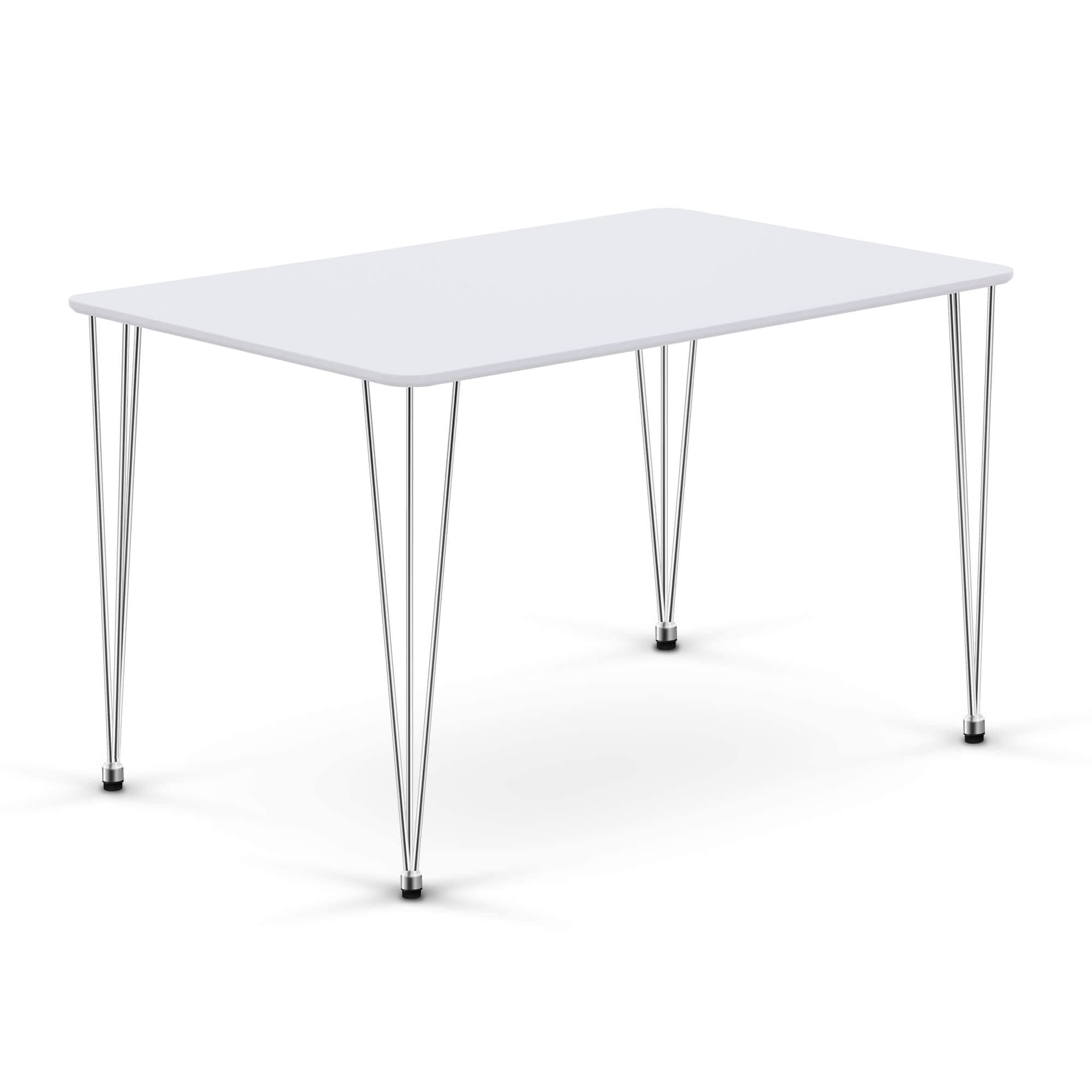 ivinta 47-inch White Modern Dining Table with Silver Hairpin Legs - Wooden Kitchen Table for Small Spaces, Rectangle Design for 4-6 People, Easy Assembly (White) - Perfect for Apartments, Breakfast Nooks & Cozy Dining Rooms