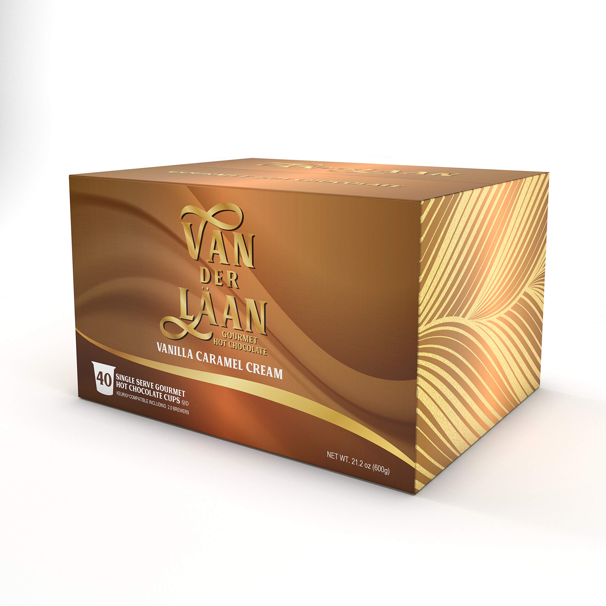 Van Der Laan Gourmet Dutch Chocolate Hot Cocoa Pods - Vanilla Caramel Flavor, 40 Count, Compatible with Keurig K-Cup & 2.0 Brewers - Perfect for Winter Warmth, Office Breaks & Cozy Evenings