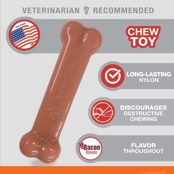 Nylabone Power Chew Bacon & Chicken Flavor Durable Dog Chew Toy for Aggressive Chewers - Tough Puppy Teething Toy for Large & Medium Dogs - Great for Indoor & Outdoor Playtime