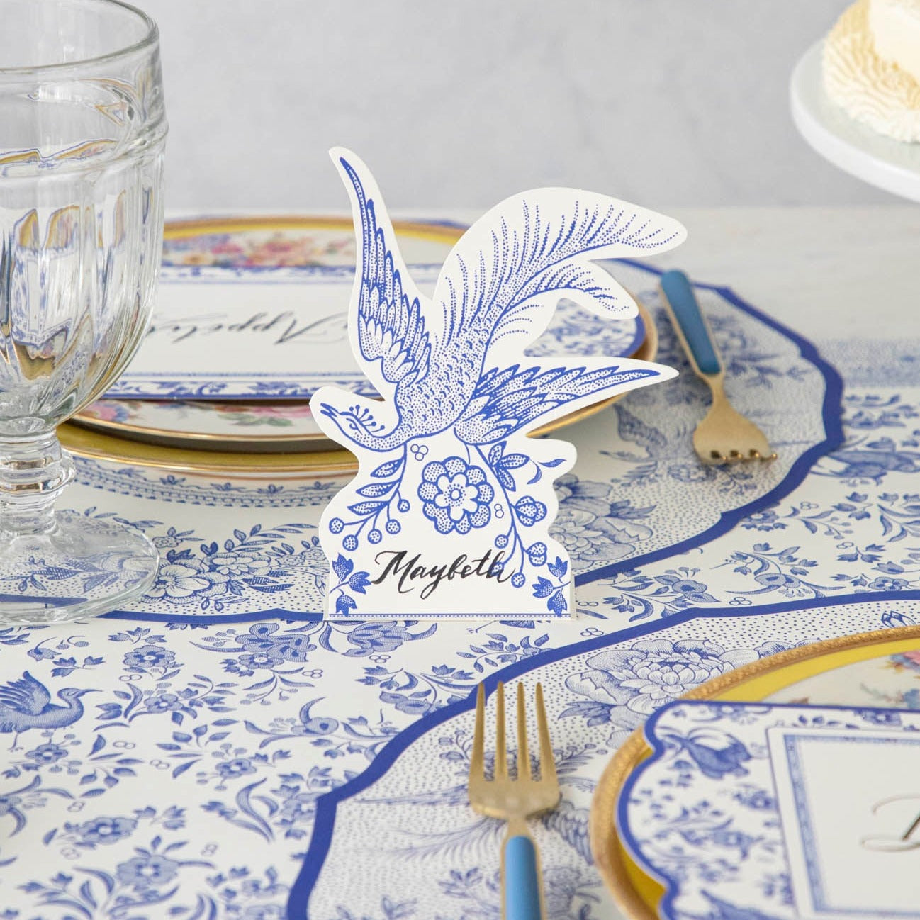 Blue Asiatic Pheasants Place Cards - Elegant Wedding Table Name Cards for Bridal Shower, Dinner Party & Special Events