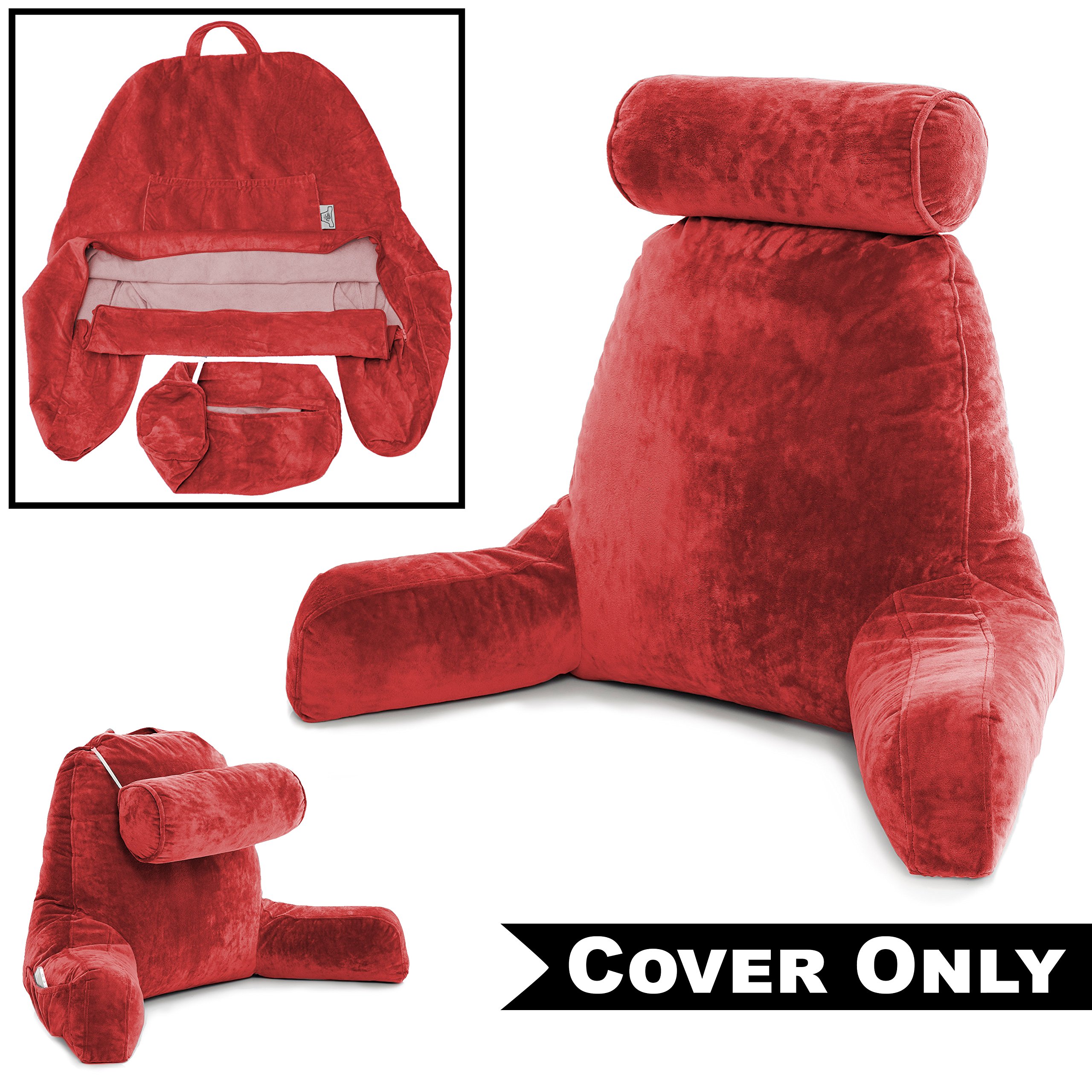 XXL Husband Pillow Cover - Soft Microfiber Bed Rest Pillow Case with Arms & Side/Back Pockets - Multiple Color Options - Perfect for Reading, Watching TV, or Relaxing in Bed