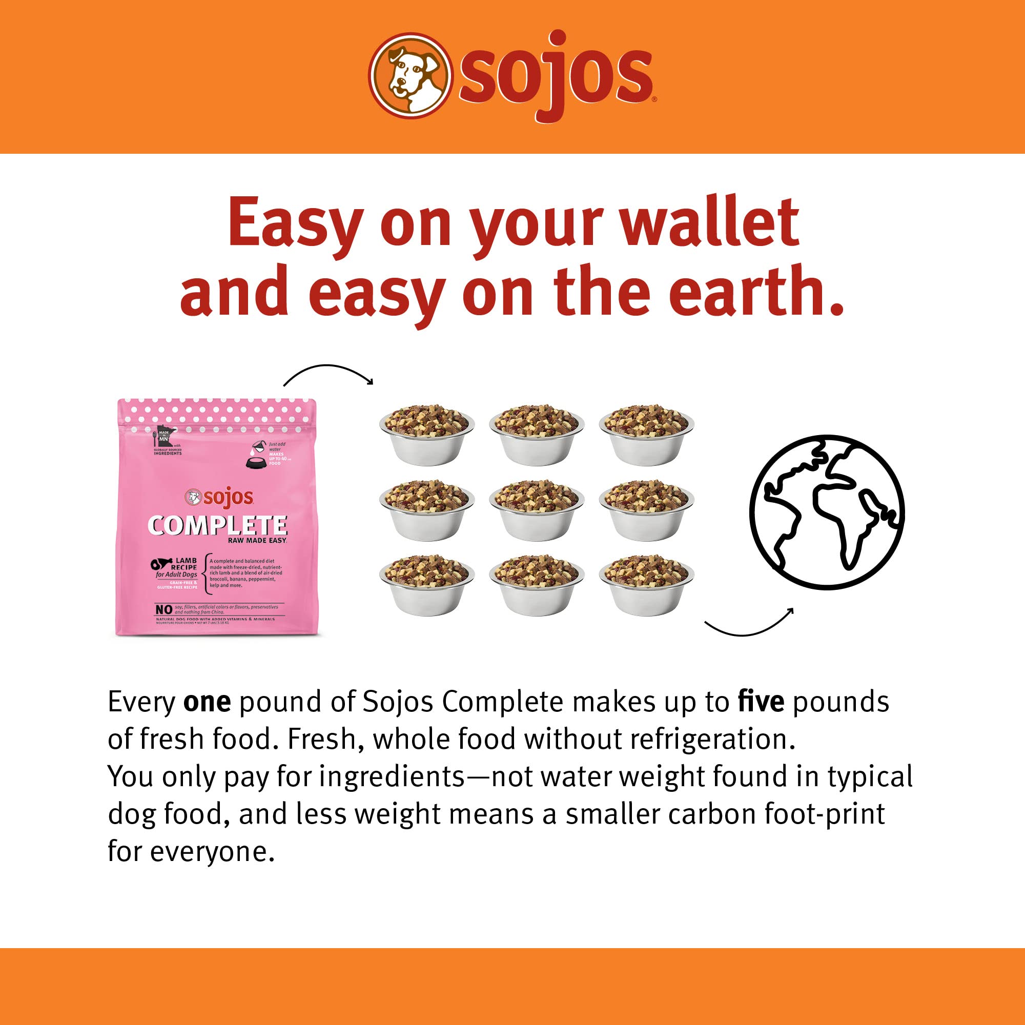 Sojos Complete Lamb Recipe Dehydrated Dog Food - Grain Free, Natural & Healthy 7 lb Bag for Small & Large Dogs - Perfect for Travel, Hiking & Outdoor Adventures