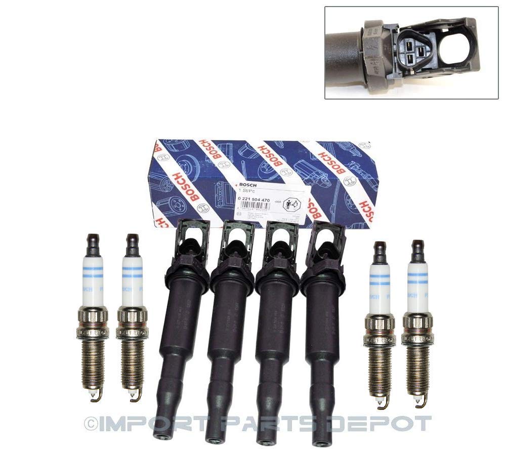 Bosch OEM Ignition Coil & Spark Plug Kit (4 Pairs) for Mini Cooper - 0221504470/12120035933 - Improve Engine Performance & Fuel Efficiency - Perfect for City Driving & Road Trips
