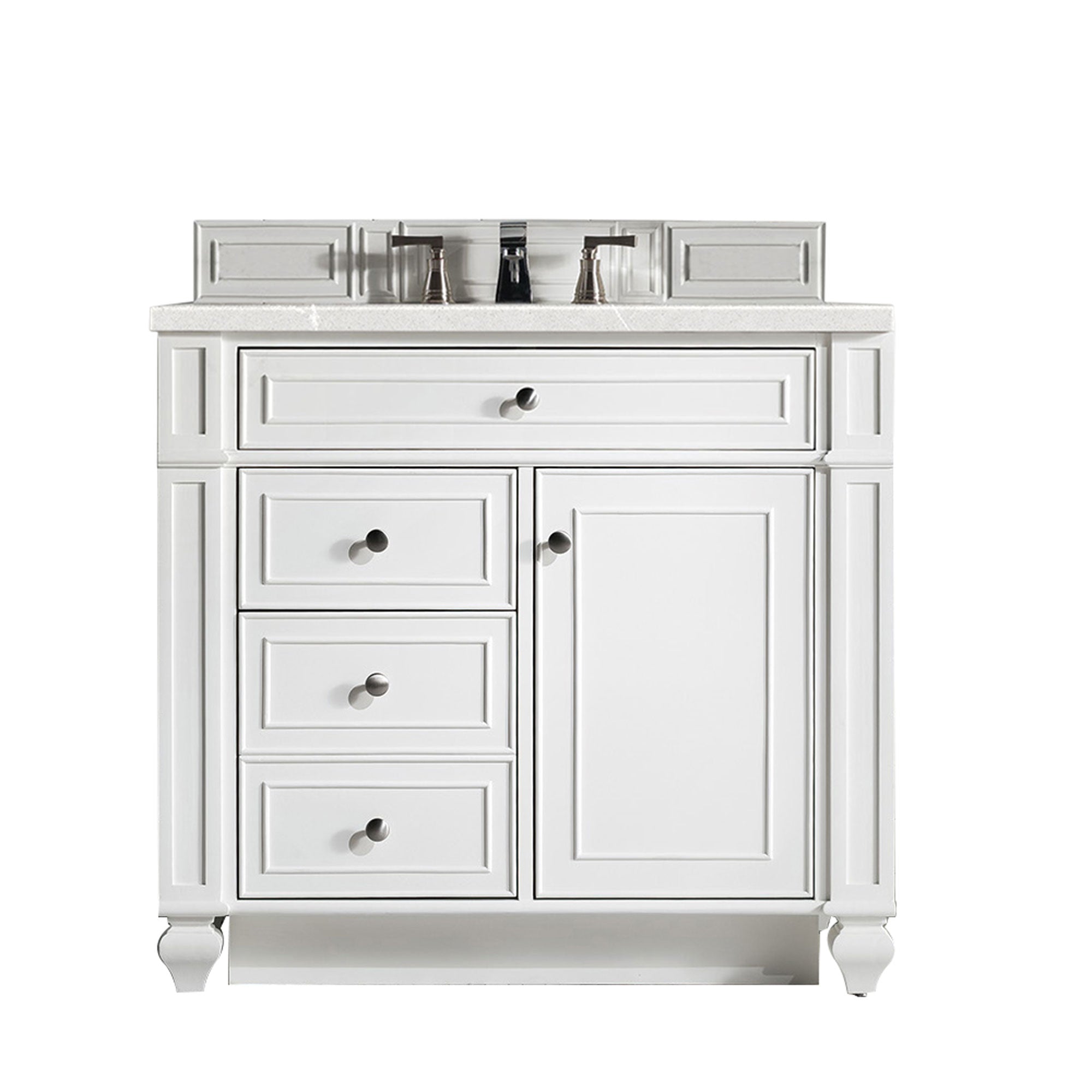 Bristol 36 Inch Single Bathroom Vanity Set with 3CM Eternal Serena Quartz Countertop in Bright White - Perfect for Modern Master Bathrooms & Powder Rooms