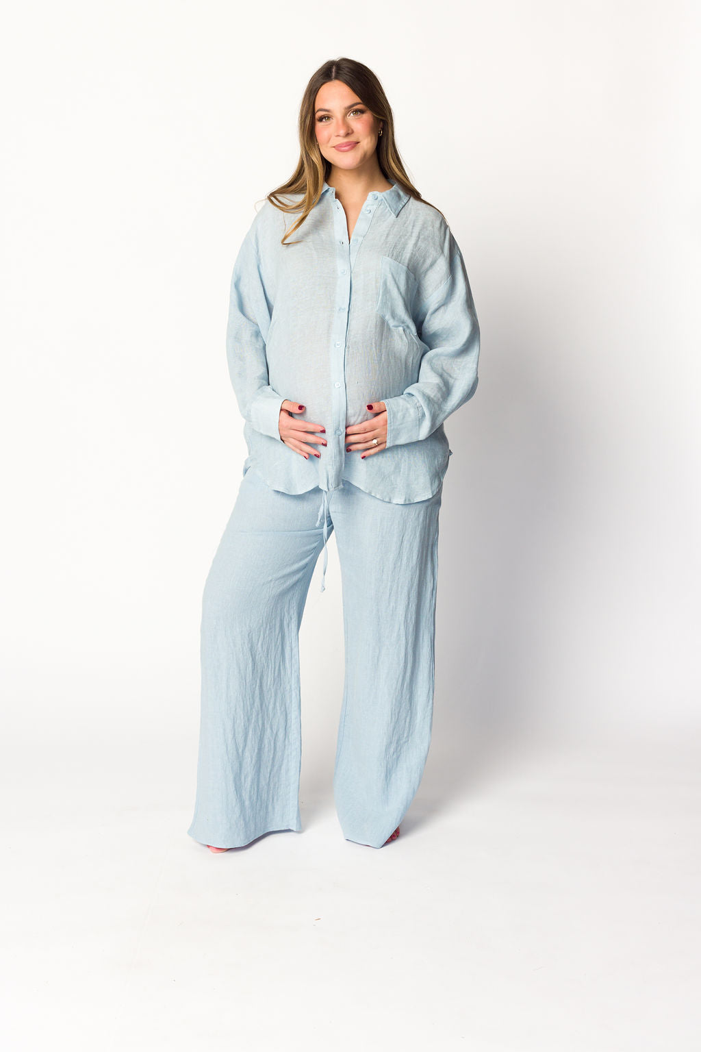 Stylish Pip Wide Leg Linen Pants in Light Blue - Comfortable Summer Casual Wear for Women | Perfect for Beach, Vacation & Boho Outfits