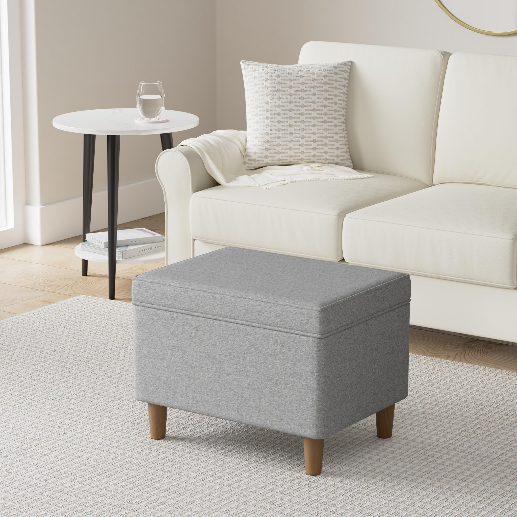 Modern Storage Ottoman - Dinah Collection for Living Room & Bedroom | Home Decor (Grey)
