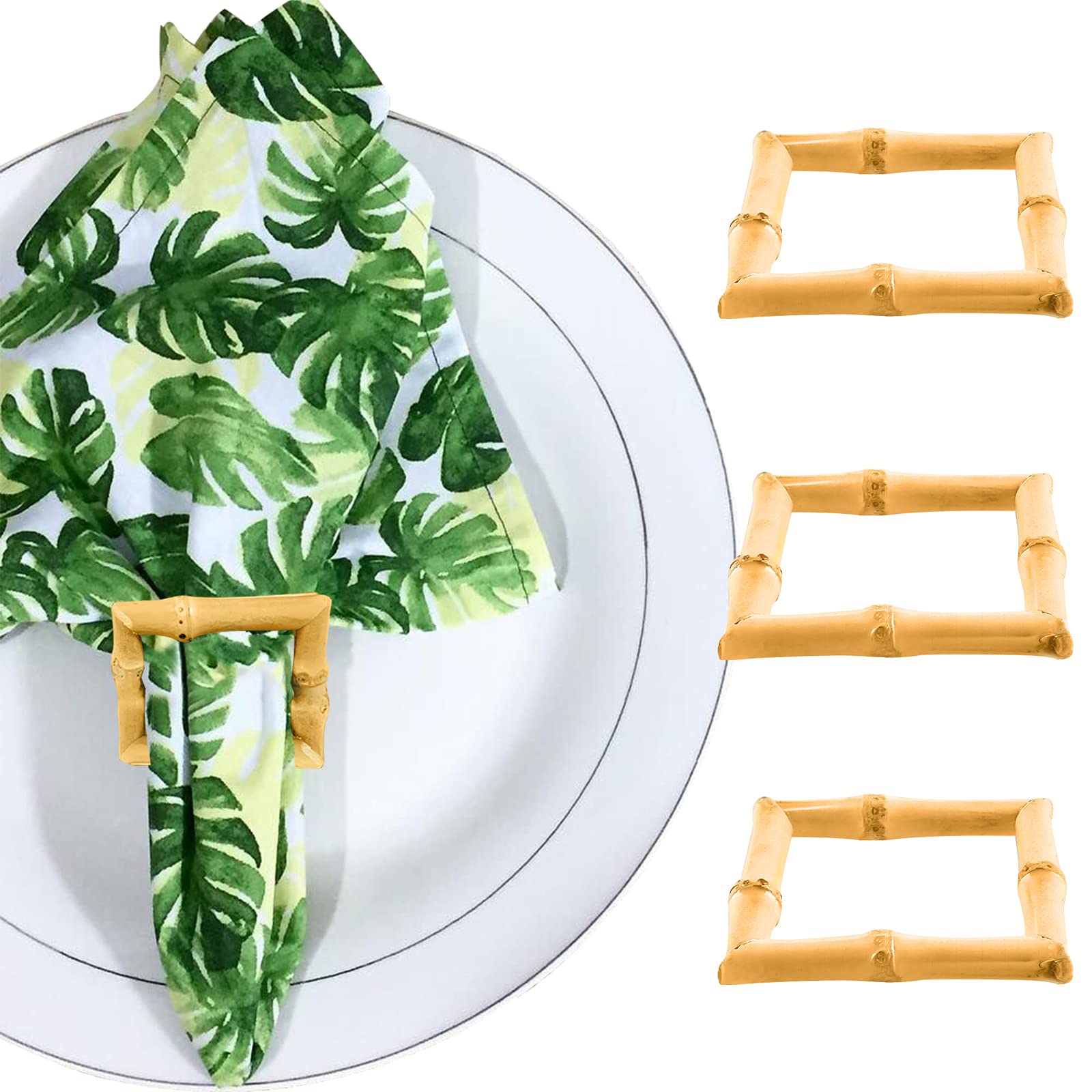 Handmade Bamboo Napkin Rings Set of 4 - Natural Rattan Table Decor for Weddings & Holidays