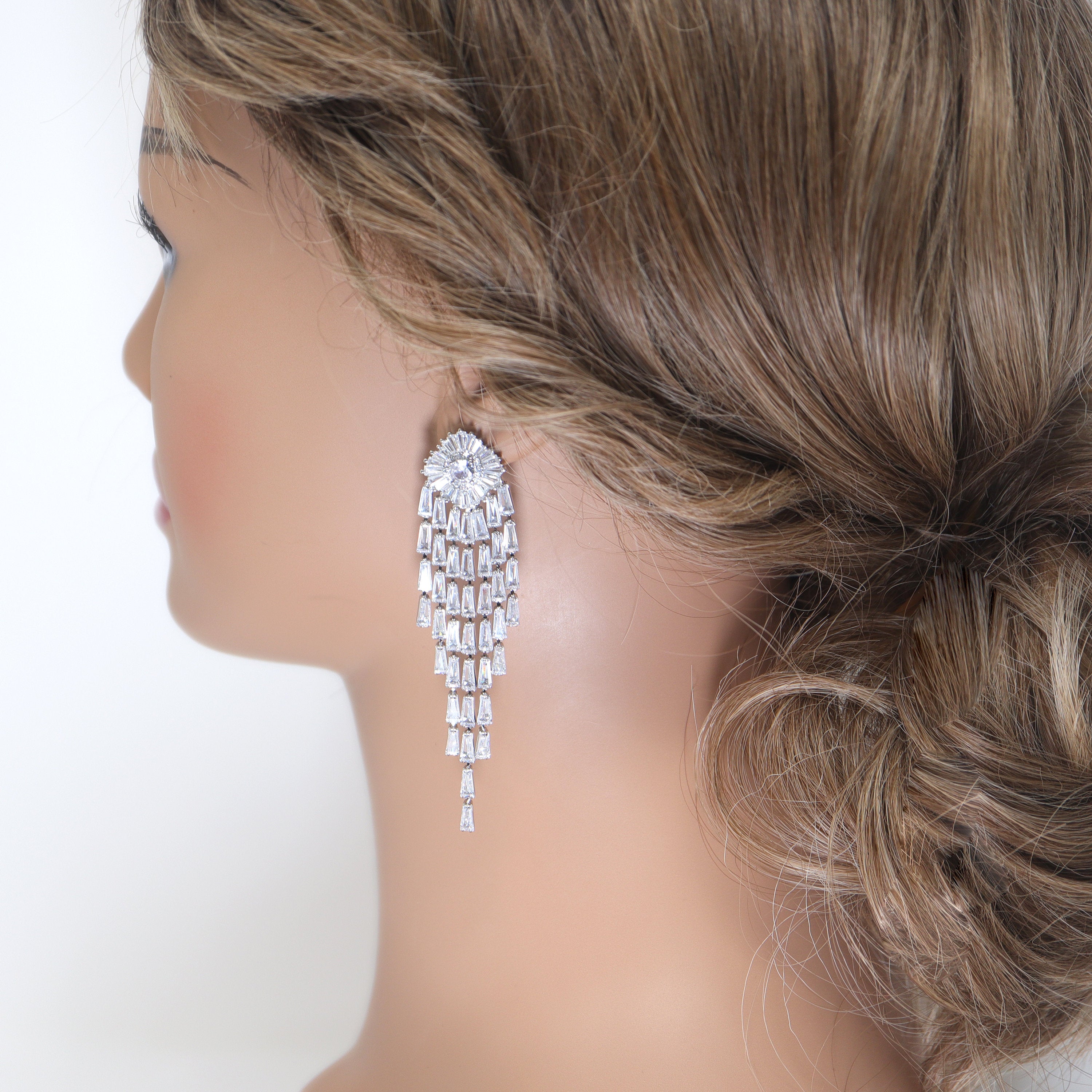 Majestic Diamond Tassel Earrings with Swarovski Crystals - Long Bridal Earrings for Weddings, Crystal Statement Earrings for Prom & Evening Parties - Elegant CZ Jewelry for Special Occasions