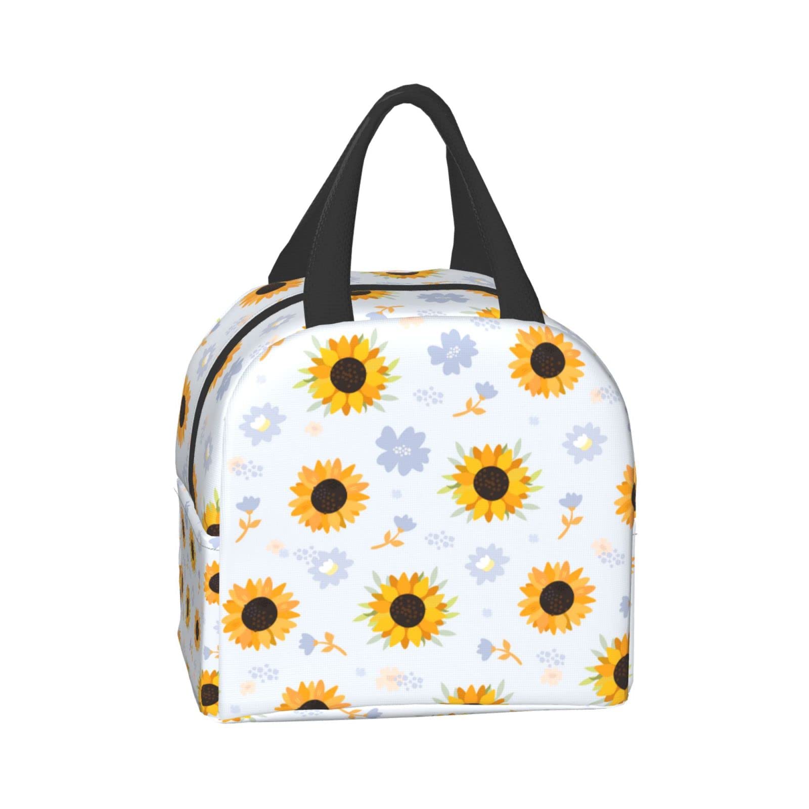 Insulated Lunch Bag with Sunflower Print - Reusable & Portable Lunch Box for Men & Women - Perfect for Work, Travel, Picnic & Outdoor Activities