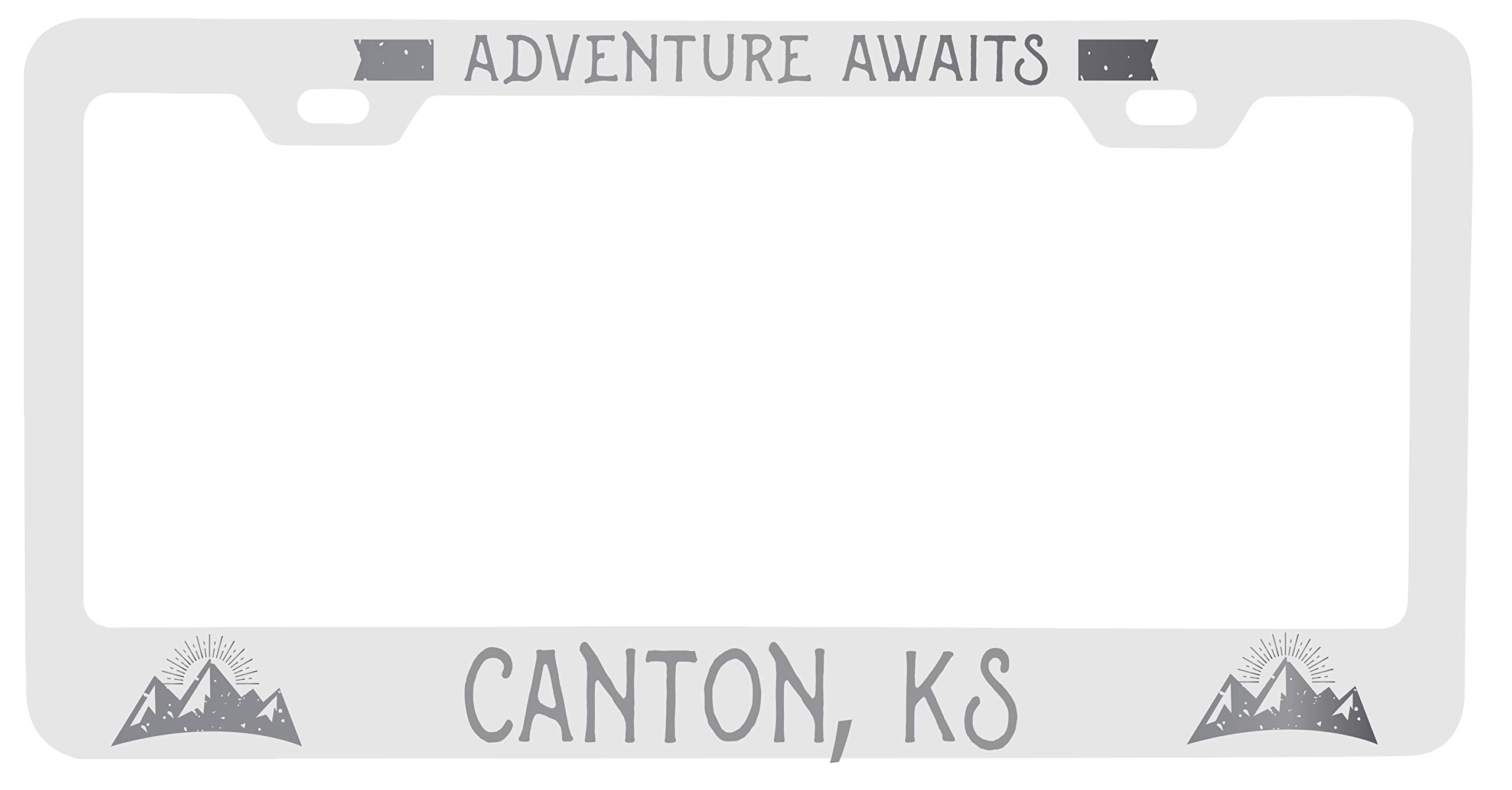 Custom Laser Engraved Metal License Plate Frame - 'Adventures Awaits' Kansas Design for Cars, Trucks & Motorcycles | Durable Auto Accessory for Road Trips & Travel Enthusiasts