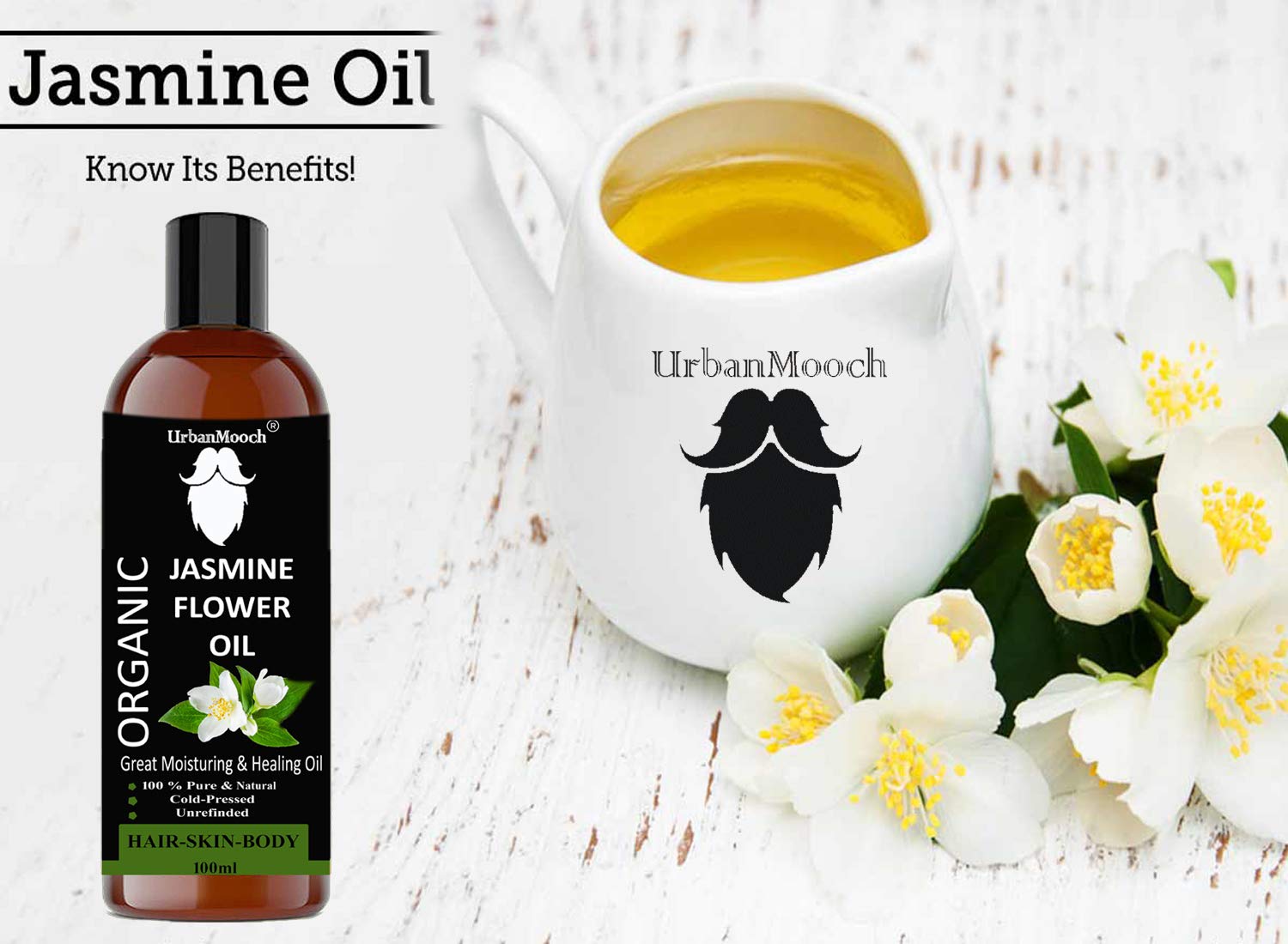 Pure & Natural Jasmine Hair Oil for Growth & Shine - 100ml - Organic Hair Treatment for Dry, Damaged Hair - Perfect for Daily Nourishment & Scalp Massage