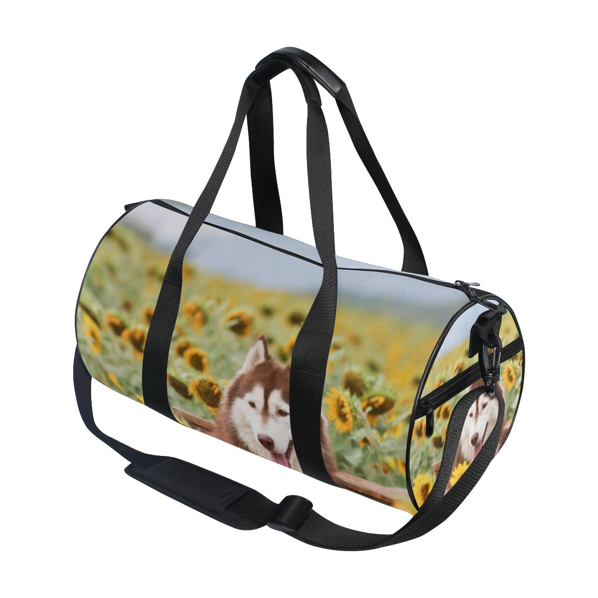 Stylish Cooper Girl Husky Print Sunflowers Jungle Duffel Bag - Durable Travel, Sport & Gym Tote for Women - Perfect for Workouts, Weekend Getaways & Sports Events