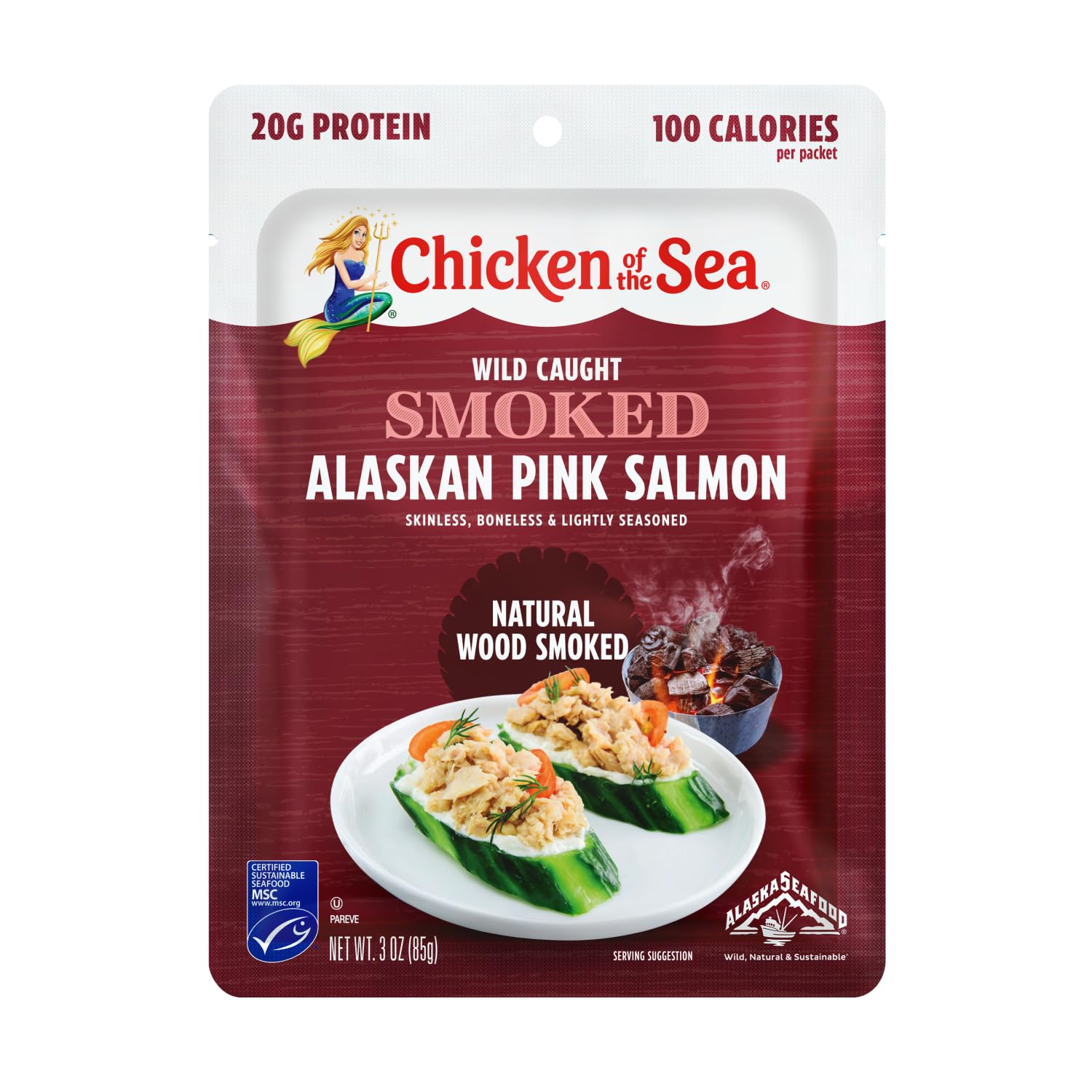 Premium Wild-Caught Alaskan Smoked Salmon - Skinless & Boneless, 3oz Pouch (Pack of 1) | High Protein, Omega-3 Rich | Perfect for Salads, Sandwiches & Charcuterie Boards