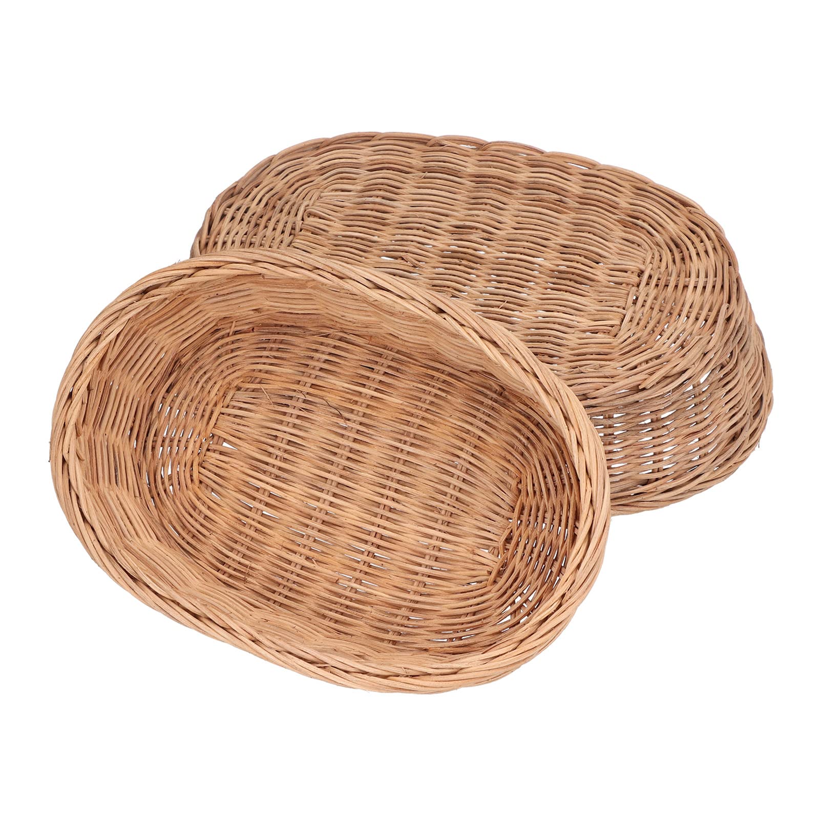 2-Pack Woven Rattan Storage Baskets - Oval Organizer for Fruits, Vegetables & Serving | Perfect for Kitchen Counter, Dining Table & Pantry Organization