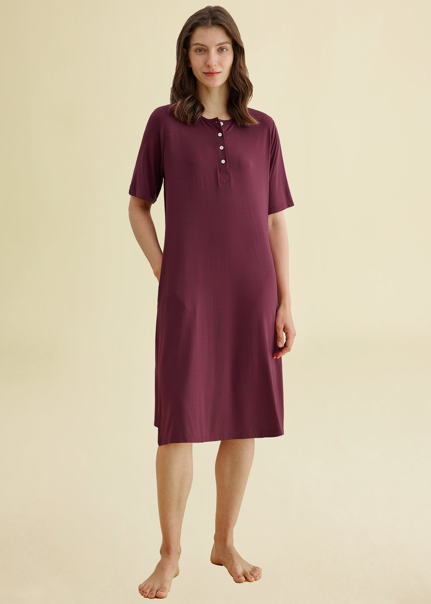 Women's Long Sleep Shirt - Soft Cotton Henley Nightshirt with Pockets for Comfortable Lounge & Sleep | Cozy Homewear & Nightwear for Relaxing Evenings