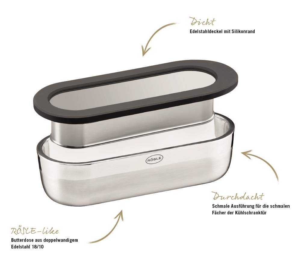 Premium Rösle Butter Dish with Lid - Stainless Steel Butter Keeper for Freshness - Perfect for Kitchen, Dining Table, and Breakfast Buffet