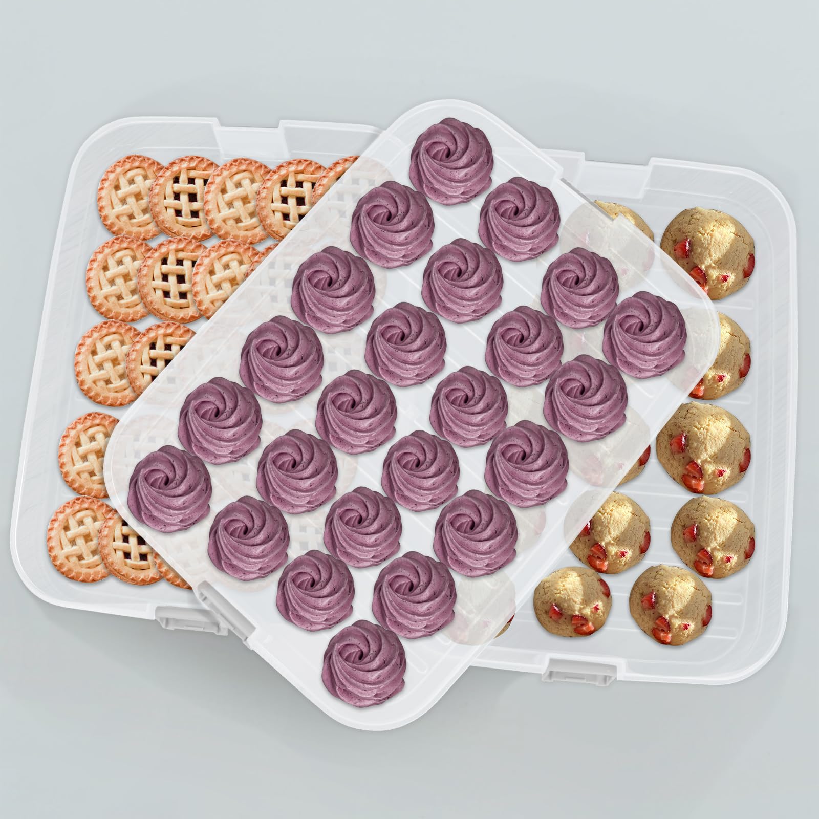 Liatinbo 4-Layer Airtight Cookie Carrier with Lid & Handle - Dessert Transport Container for Cookies, Dumplings, Cupcakes & Pastries - Perfect for Parties, Picnics & Bakery Storage (White)