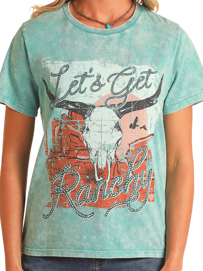 Rock & Roll Denim BW21T05928 Women's Longhorn Graphic Tee - Vintage Western Style Cotton T-Shirt for Casual Wear & Music Festivals