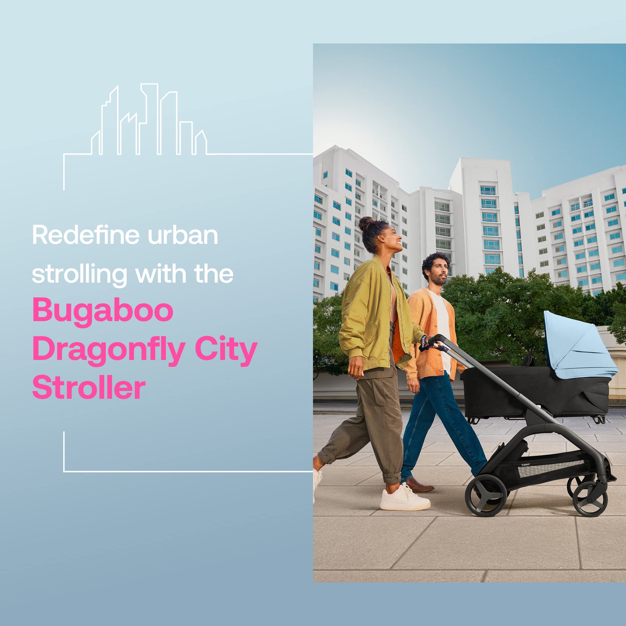 Bugaboo Dragonfly City Stroller with Full-Size Baby Bassinet & Toddler Seat - One-Hand Fold, Full Suspension, Large Storage Basket - Black Chassis & Forest Green Canopy - Perfect for Urban Walks, Shopping & Travel