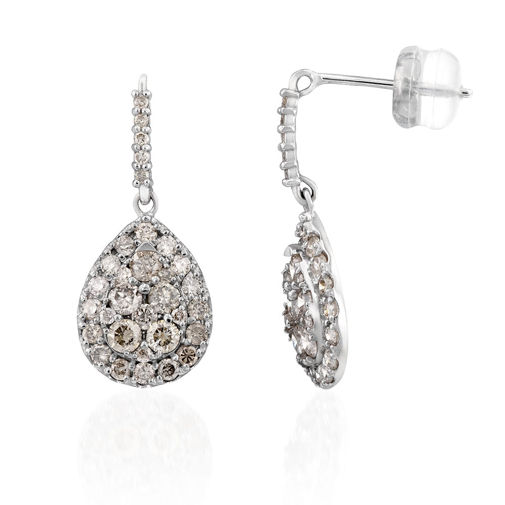 18ct White Gold 1 Carat Pear-Shaped Diamond Drop Earrings for Women - Elegant Dangle Earrings for Weddings, Parties & Special Occasions