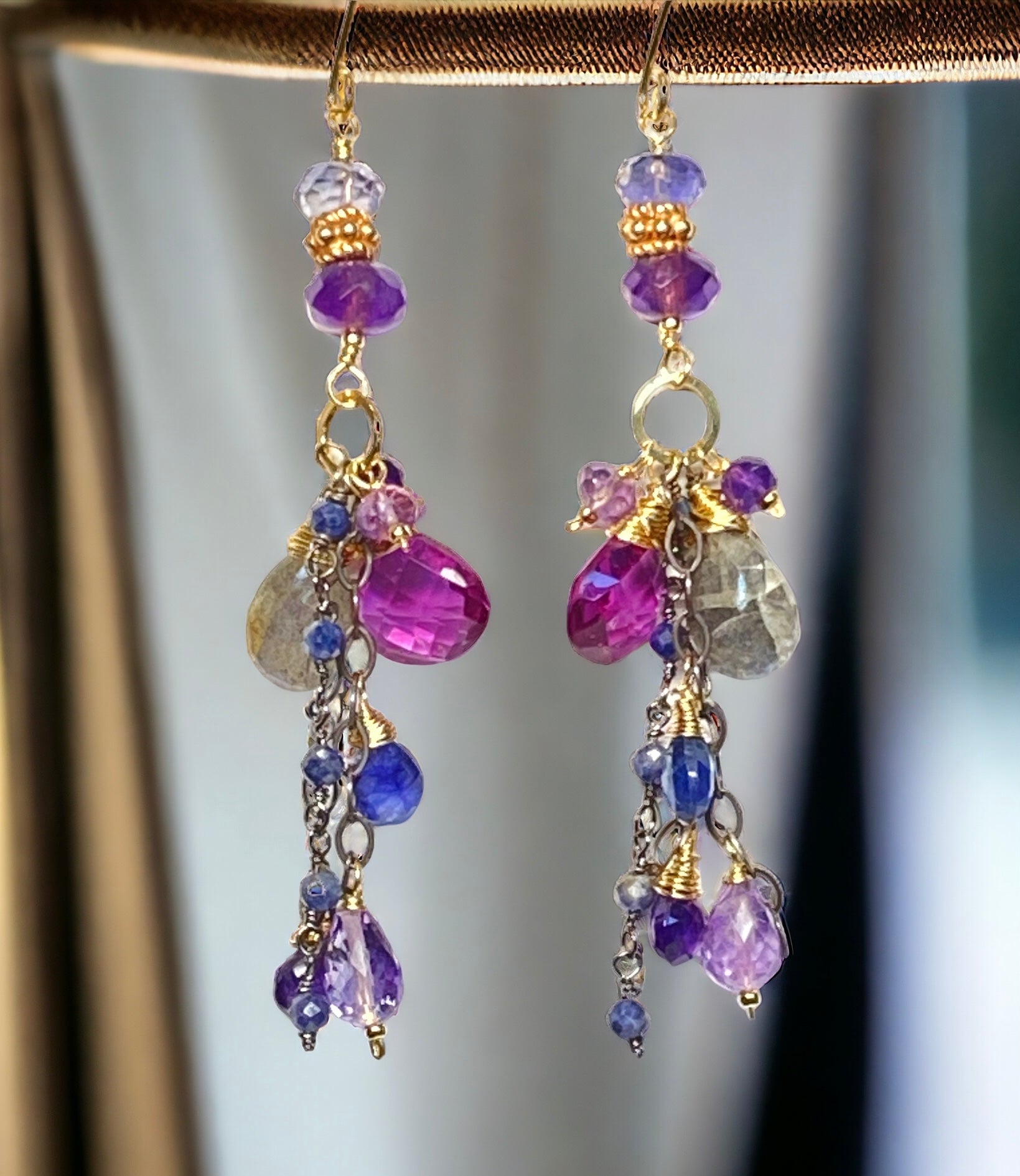 Amethyst Blue Violet Mixed Metal Boho Dangle Earrings for Women | Handmade Bohemian Jewelry | Perfect for Festivals, Weddings & Everyday Wear