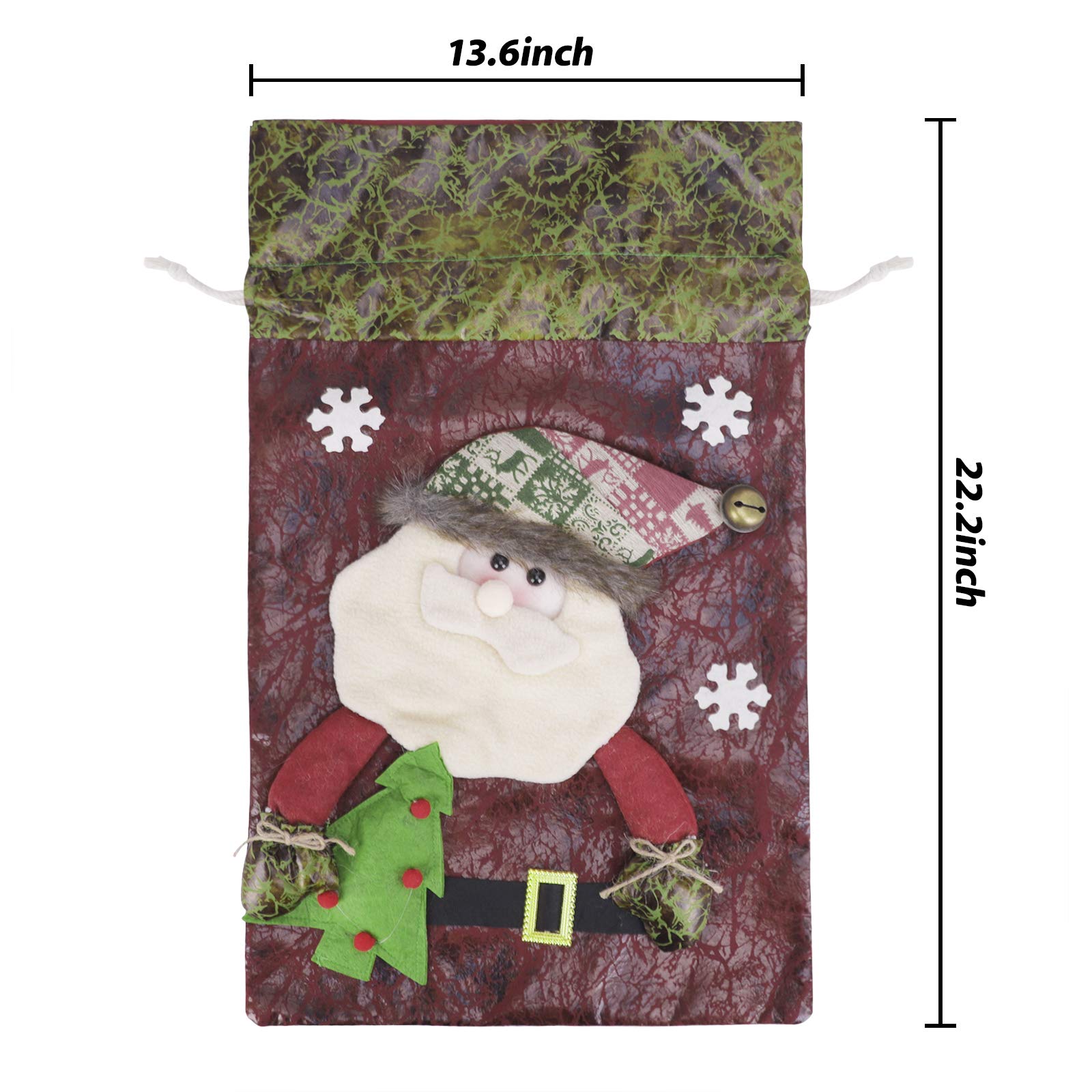 Christmas Gift Bags with Drawstring - 3D Santa Claus & Elk Design Holiday Party Favor Bags (22x13 Inch) for Candy, Gifts & Stocking Stuffers | Perfect for Xmas Parties, School Events & Family Gatherings