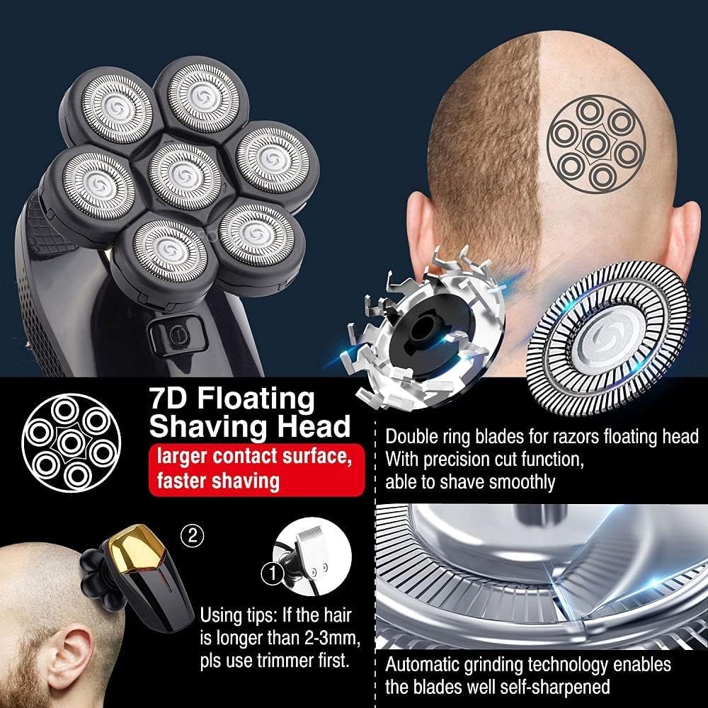 7D Electric Razor for Men - 7 Cutter Head Cordless Waterproof Shaver for Bald Head & Facial Hair, Multifunctional Grooming Kit | Perfect for Travel, Home & Gym Use