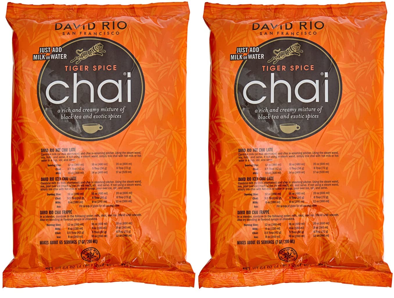 David Rio Tiger Spice Chai Tea - 2 Pack (4 Lb Each) | Premium Chai Latte Mix for Coffee Shops, Home Brewing & Gifts | Rich & Spicy Flavor | Non-GMO, Gluten-Free
