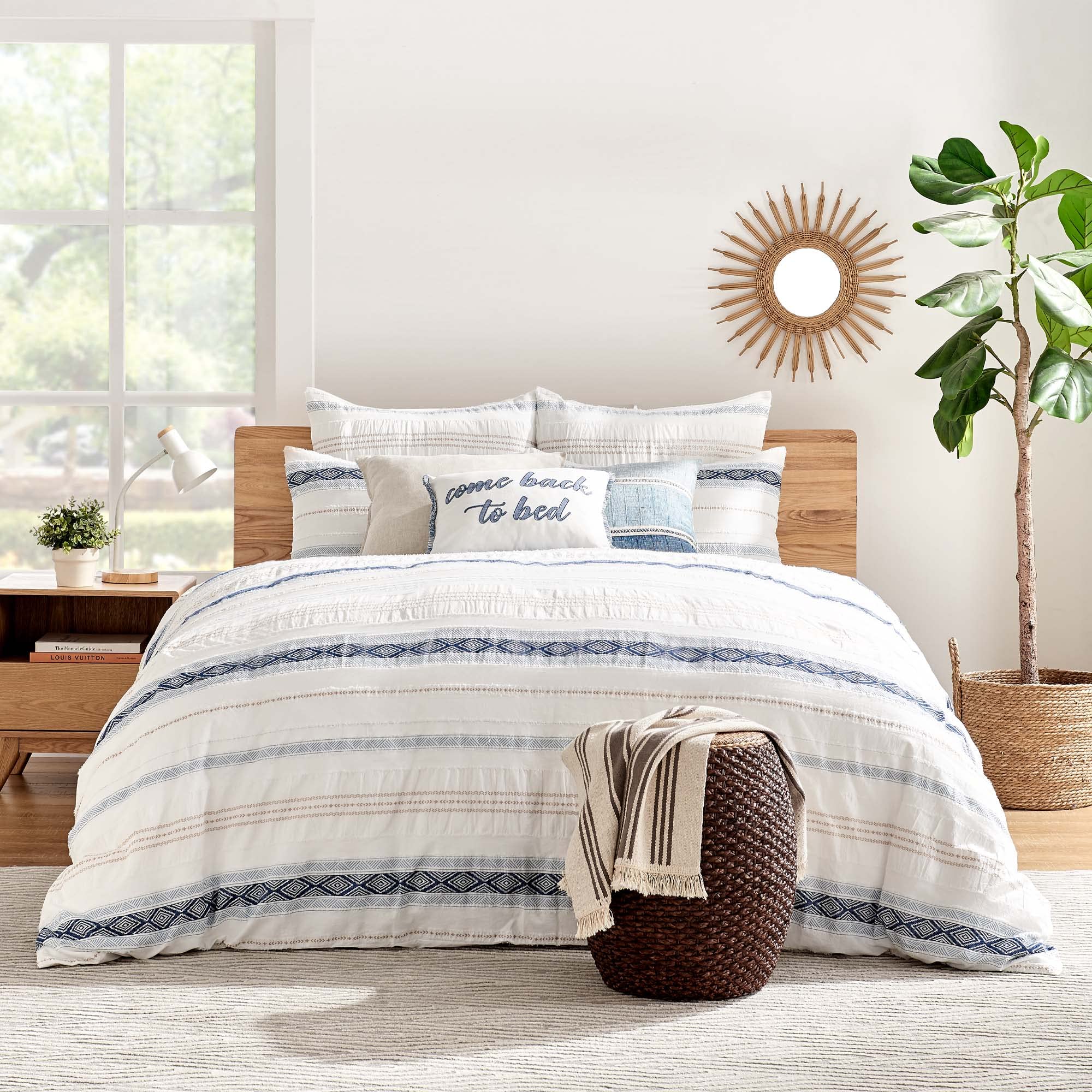 Levtex Home Pickford Twin Comforter Set - 68 x 88 Inch Jacquard Tribal Design Comforter + 26 x 20 Inch Standard Pillowcase - Blue, Taupe & Off-White Cotton Bedding for Cozy Bedroom Decor | Perfect for Guest Rooms, Dorms & Teen Bedrooms