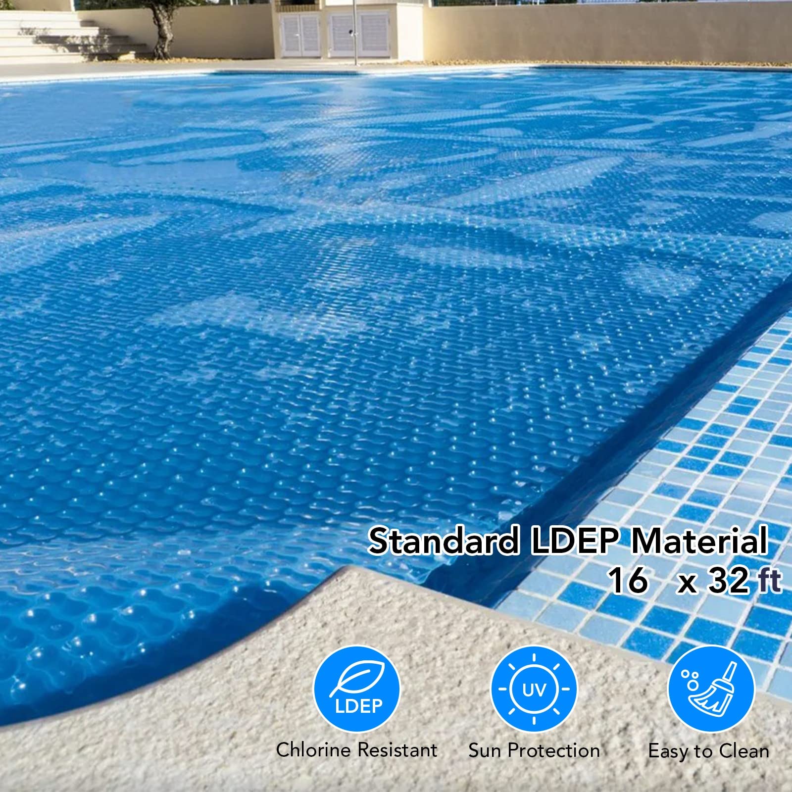 Towallmark 16ft x 32ft Rectangle Solar Pool Cover - 200μm Thick Heat Retention Blanket for In-Ground & Above-Ground Swimming Pools | UV Resistant, Energy Saving | Perfect for Summer, Winter Pool Protection & Temperature Maintenance
