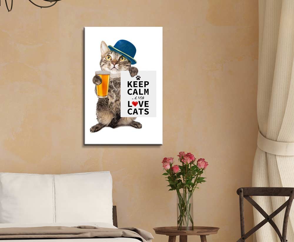 Keep Calm and Love Cats Canvas Wall Art - Modern Stretched Canvas Print Ready to Hang - 32x48 Inch Home Decor for Living Room, Bedroom & Office