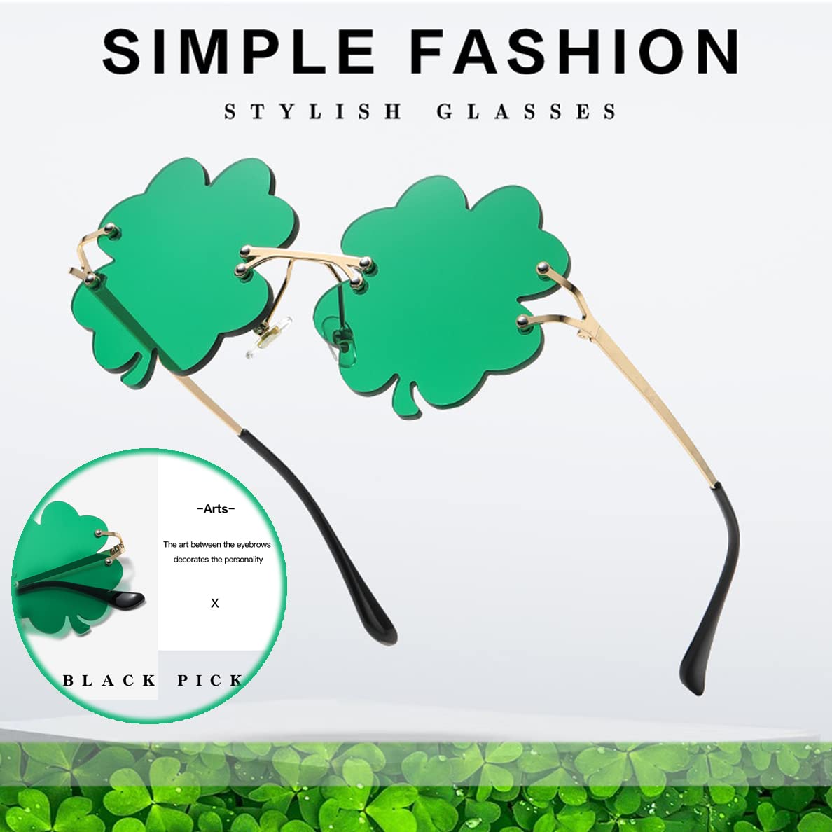 2 Pairs St. Patrick's Day Shamrock Sunglasses - Irish Green Four Leaf Clover Glasses for Leprechaun Costume & Party Accessories - Fun Festival, Parade, and Themed Event Eyewear