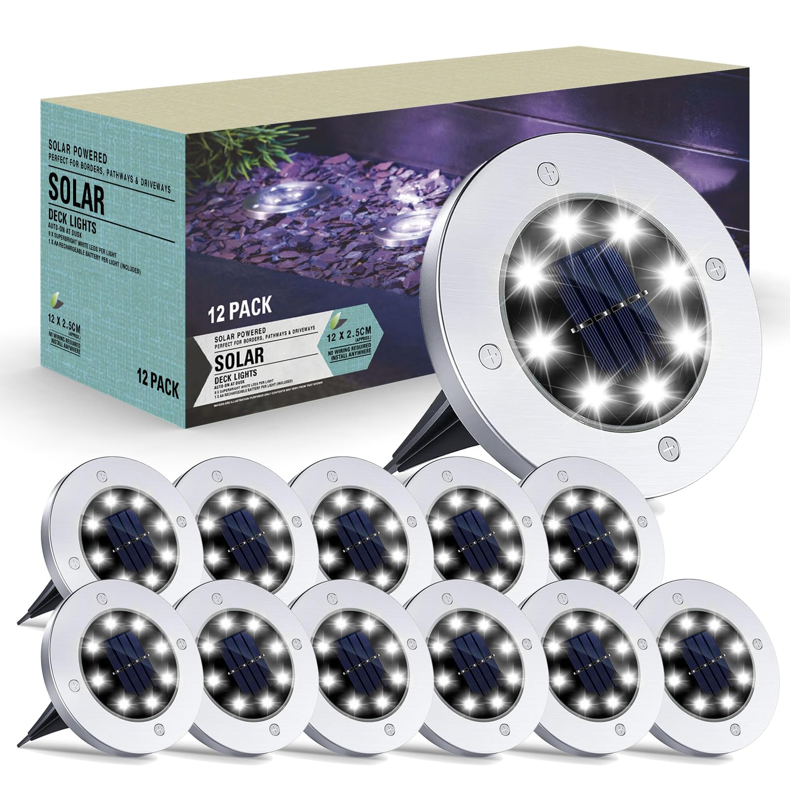 12 Pack Solar Outdoor Lights - Waterproof Solar Garden Lights for Pathway, Lawn, Yard, Deck & Driveway | Landscape Lighting for Patio & Walkway | Perfect for Outdoor Decor, Backyard & Garden Lighting