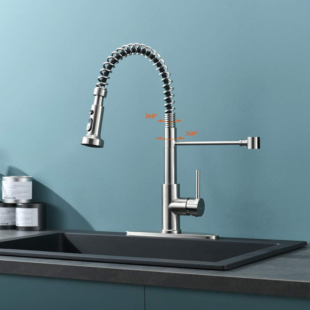 RULIA Brushed Nickel Pull-Down Kitchen Faucet with Spring - Stainless Steel Sink Faucet for Bar & Home Kitchen (Model RB1027) | Perfect for Modern Cooking & Dishwashing