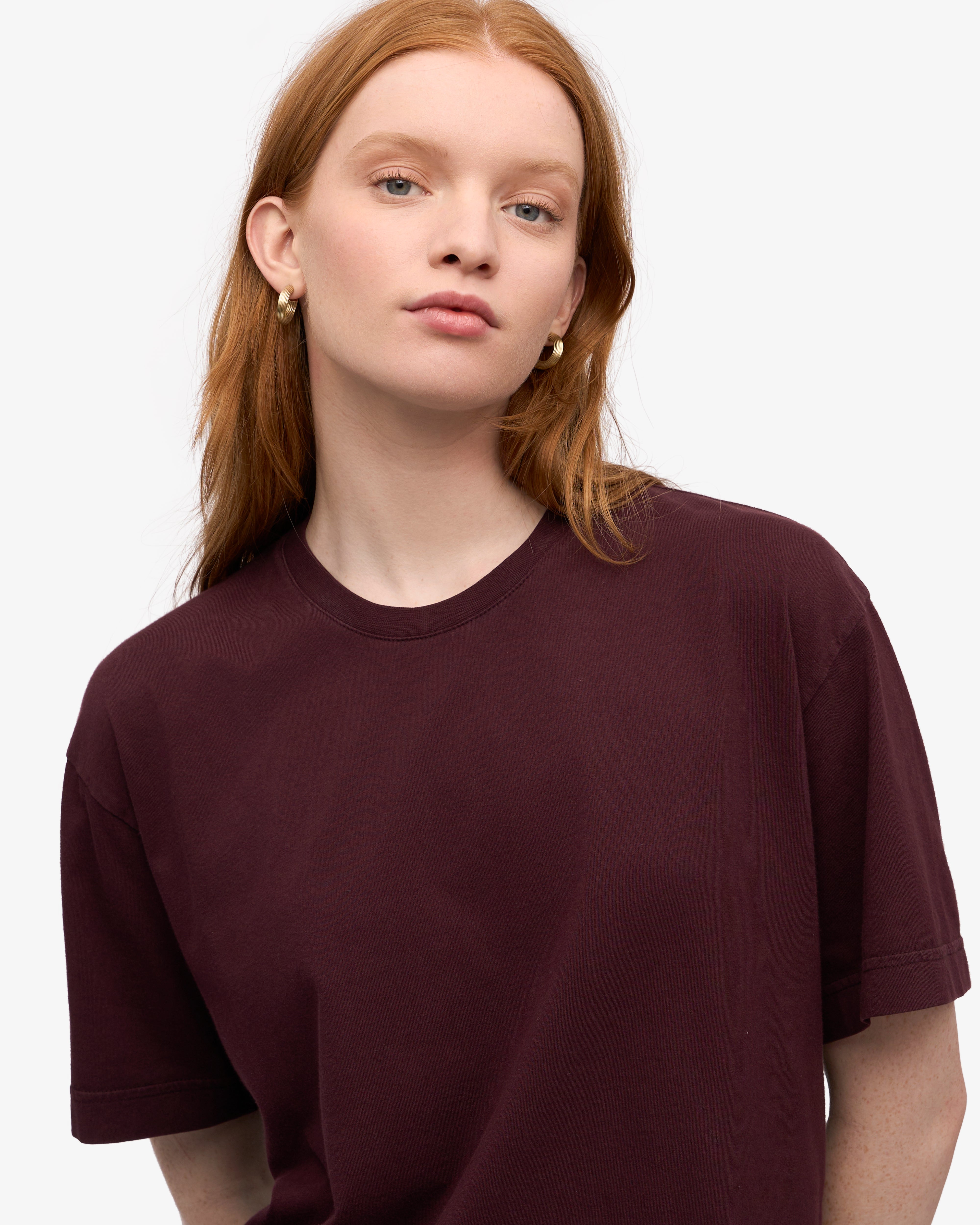 Oversized Organic Cotton T-Shirt for Women - Soft & Comfortable Oxblood Red Tee - Perfect for Casual Wear, Loungewear & Street Style