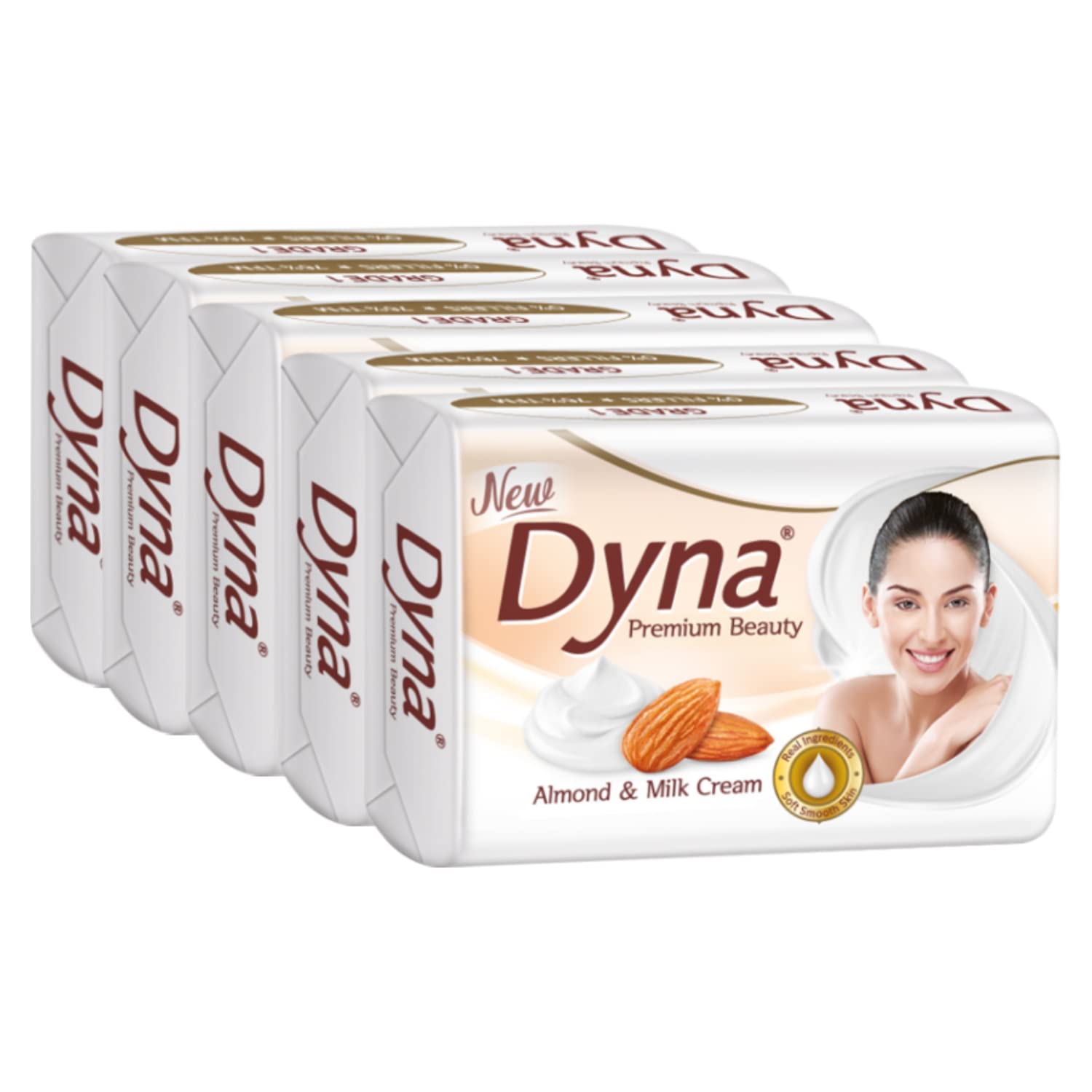 **Premium Dyna Milk Cream & Almond Oil Extracts Bathing Soap - 100g x 5 Bars (76% TFM, Grade 1) - Moisturizing & Nourishing for Dry & Sensitive Skin - Perfect for Daily Bath & Relaxation**