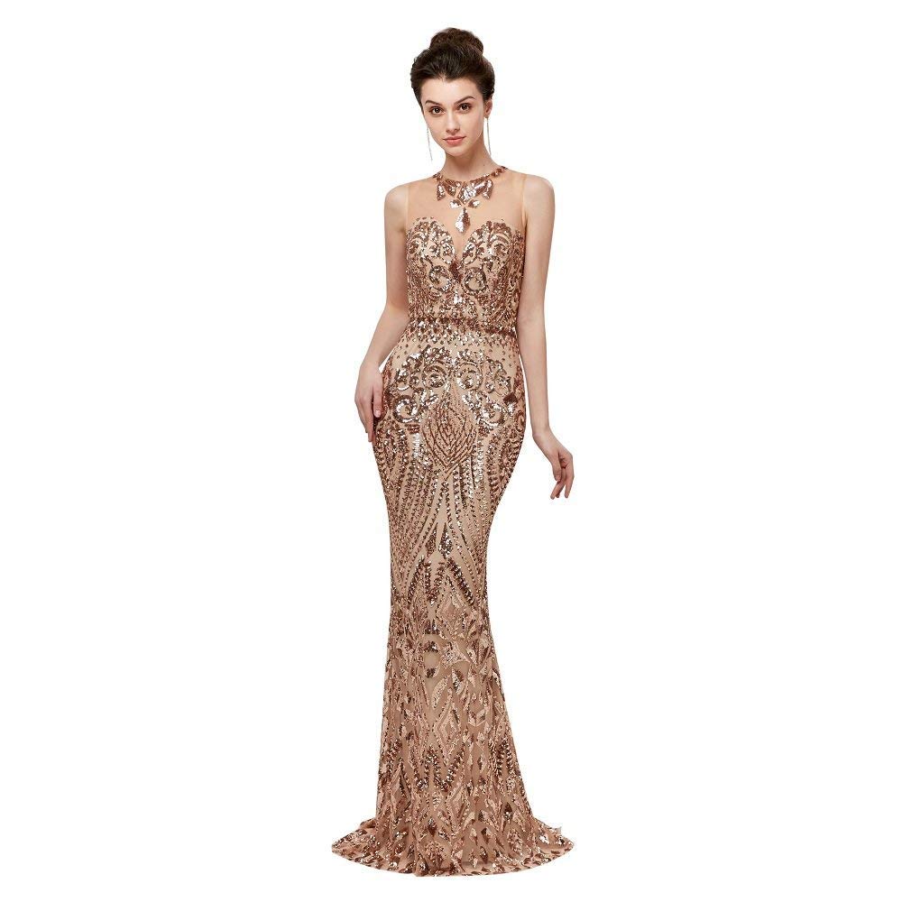 MKbridal Women's Sexy Sequins Trumpet Mermaid Dress - Sleeveless Bridesmaid Gown, Evening Party Prom Dress for Wedding, Formal Events & Special Occasions