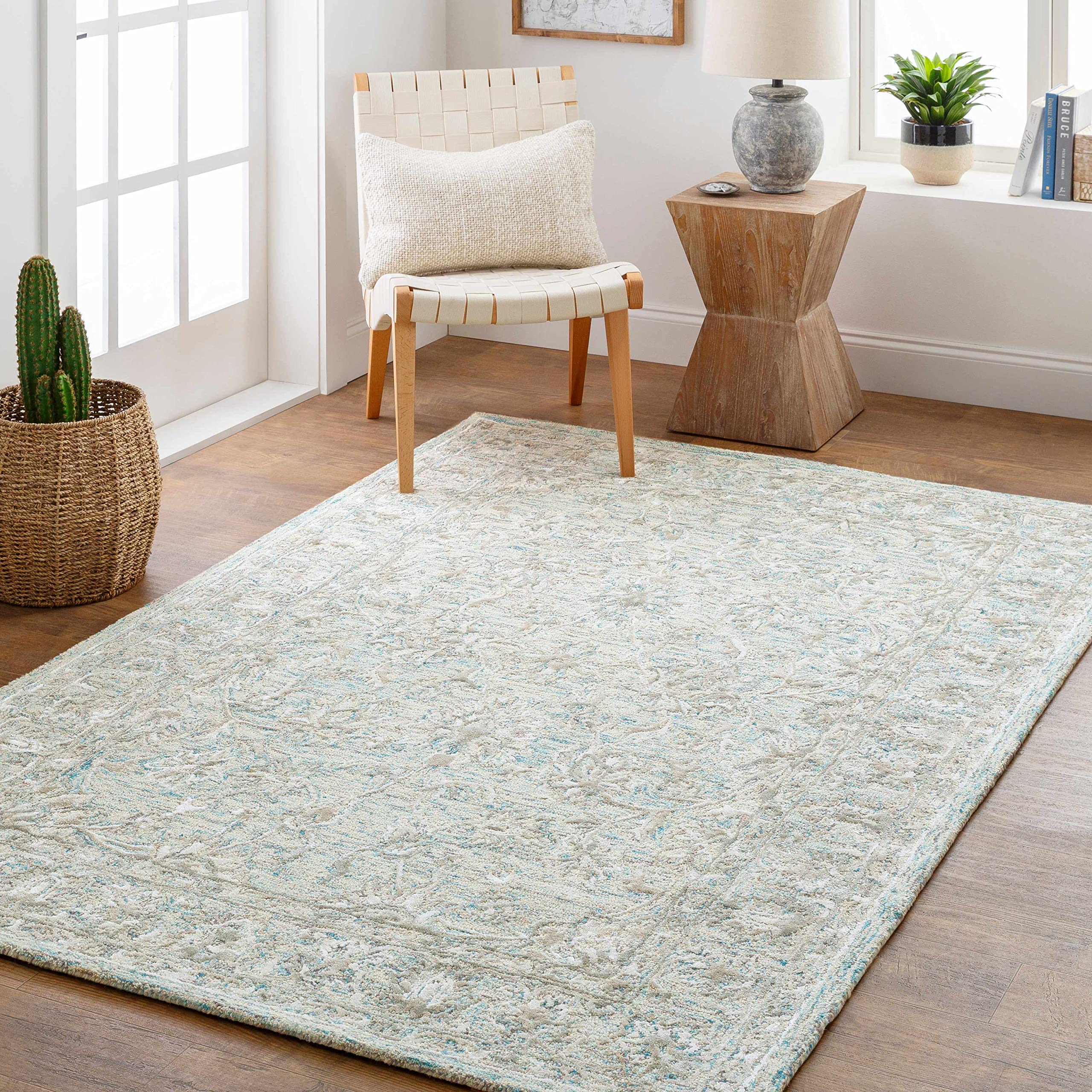 Premium Hauteloom Browning Wool Area Rug 9' x 13' - Traditional Gray Blue Green Handmade Rug for Living Room & Bedroom - Soft Durable Floor Covering for Home Decor, Family Gatherings and Cozy Spaces