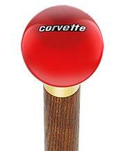 Official Chevrolet Corvette Emblem Red Round Knob Walking Cane - Custom Color Ash Wood Shaft & Collar - Mobility Aid for Seniors & Fashion Accessory for Car Enthusiasts