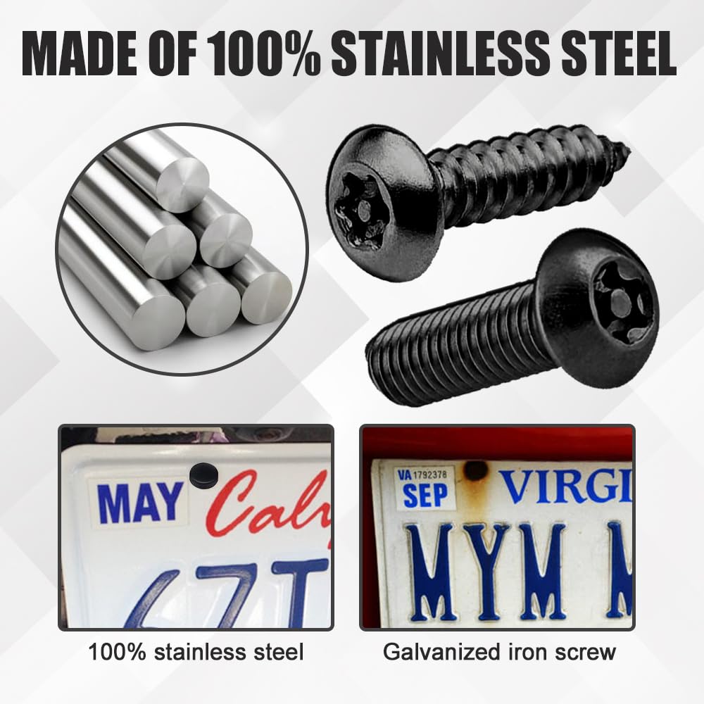 Anti Theft License Plate Screws - Stainless Steel Security Bolts for Car Mounting | Durable & Rustproof