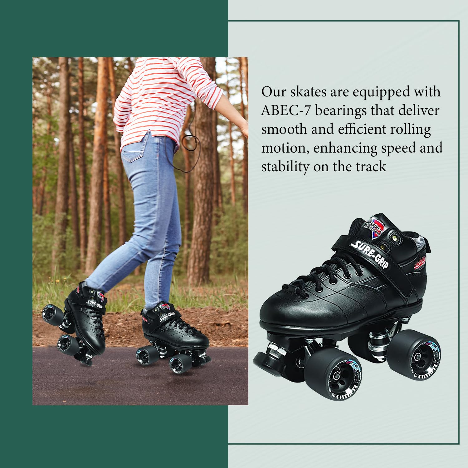 Sure-Grip Rebel Derby Roller Skates for Men & Women - 62mm Polyurethane Wheels for Smooth Ride - Super X Plate for Extended Support - Indoor & Outdoor Skating - Beginner Friendly Roller Skates - Perfect for Rink, Park, Street Skating and Derby Training