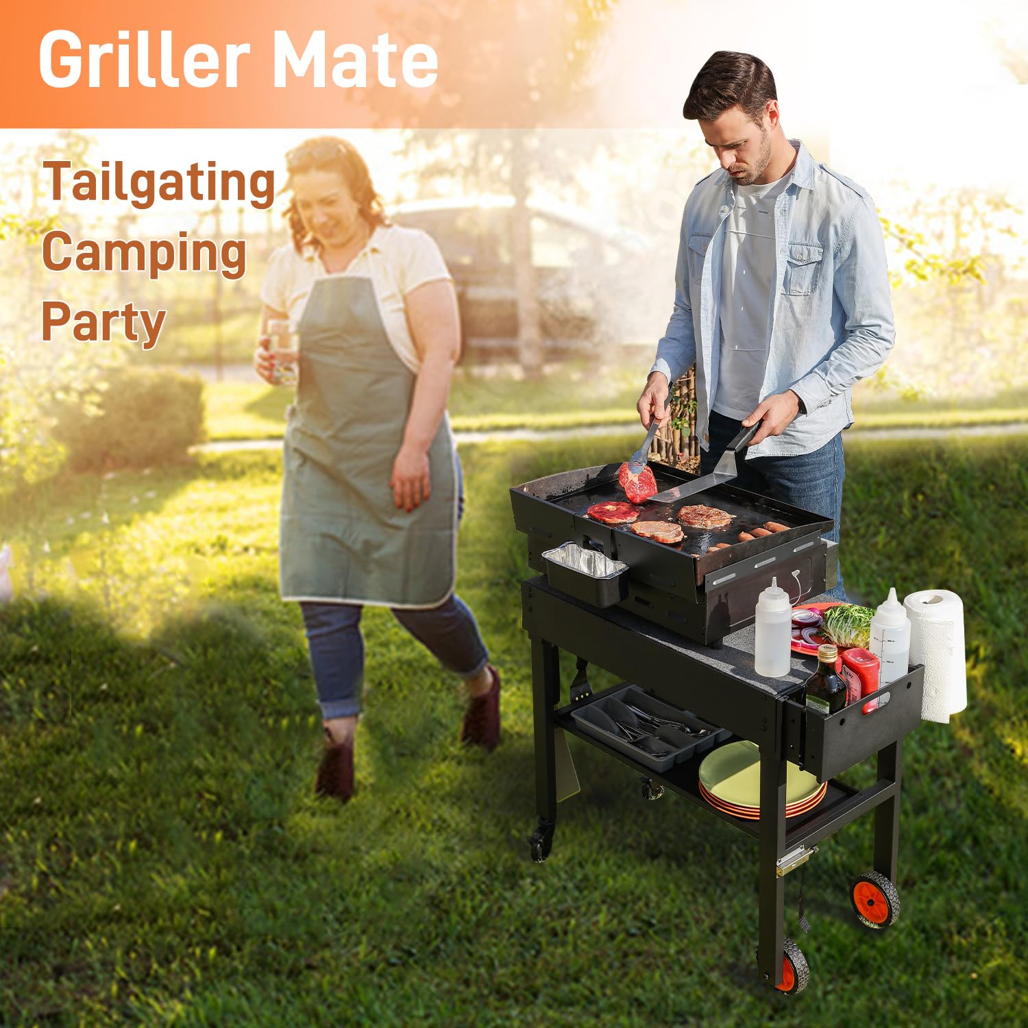 Portable Outdoor Grill Table Stand - Folding Prep Station for 17