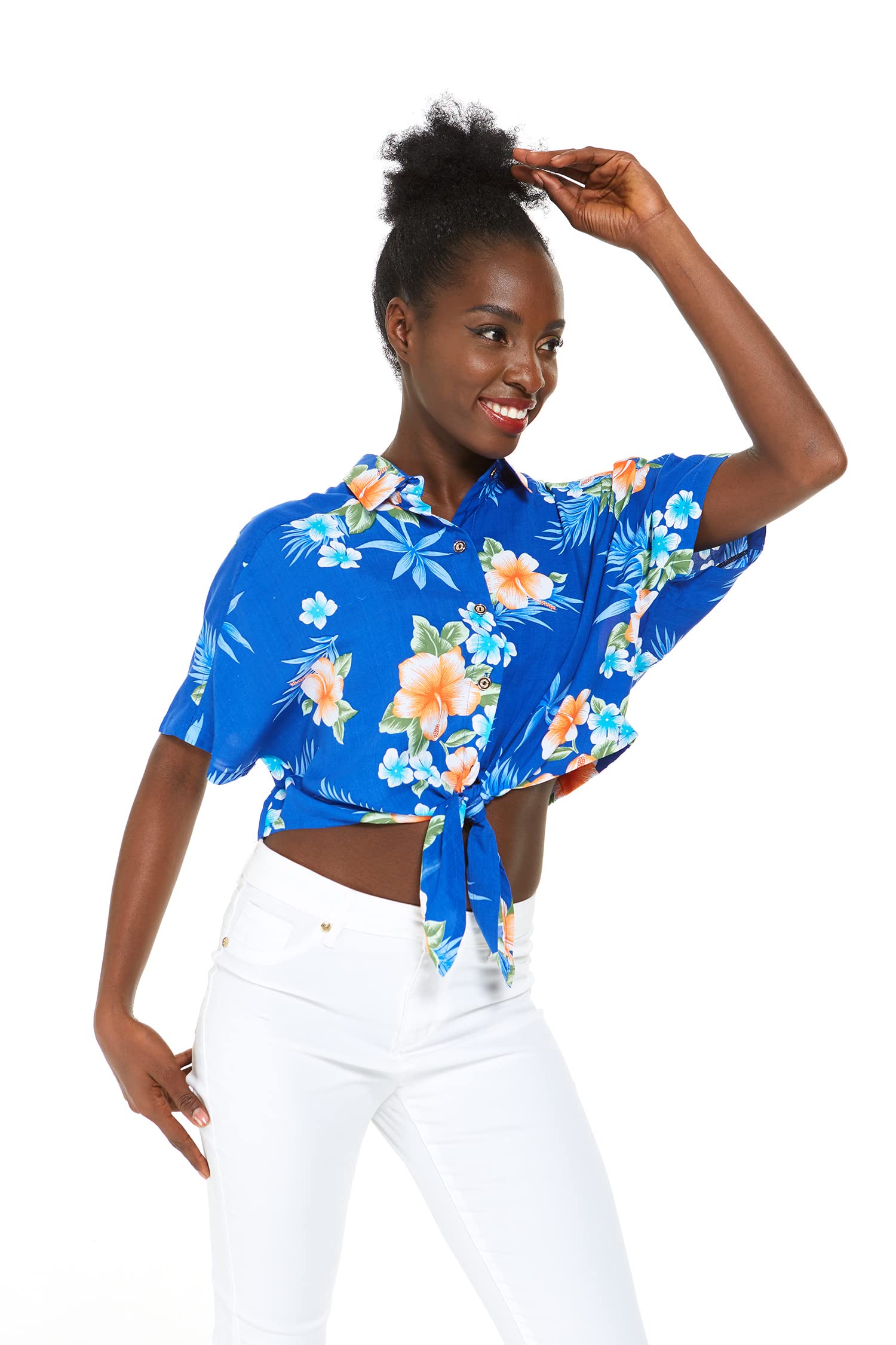 Hawaiian Luau Outfits for Family - Matching Hibiscus Blue Aloha Shirts for Men, Women, Boys & Girls | Perfect for Beach Parties, Summer Vacations & Tropical Themed Events