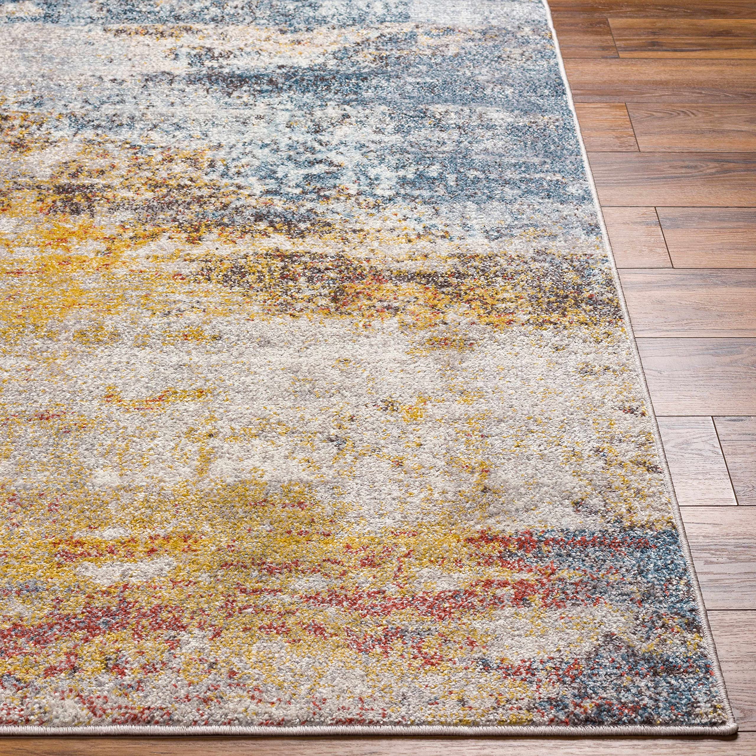 Hauteloom Alexandra Modern Area Rug for Living Room & Bedroom - Soft Gray, Beige, Red - 8'10