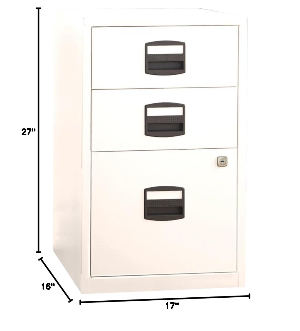 Bisley 3-Drawer Steel Filing Cabinet for Home & Office - White (FILE3-WH) | Compact Document Storage Solution for Small Spaces & Workspaces